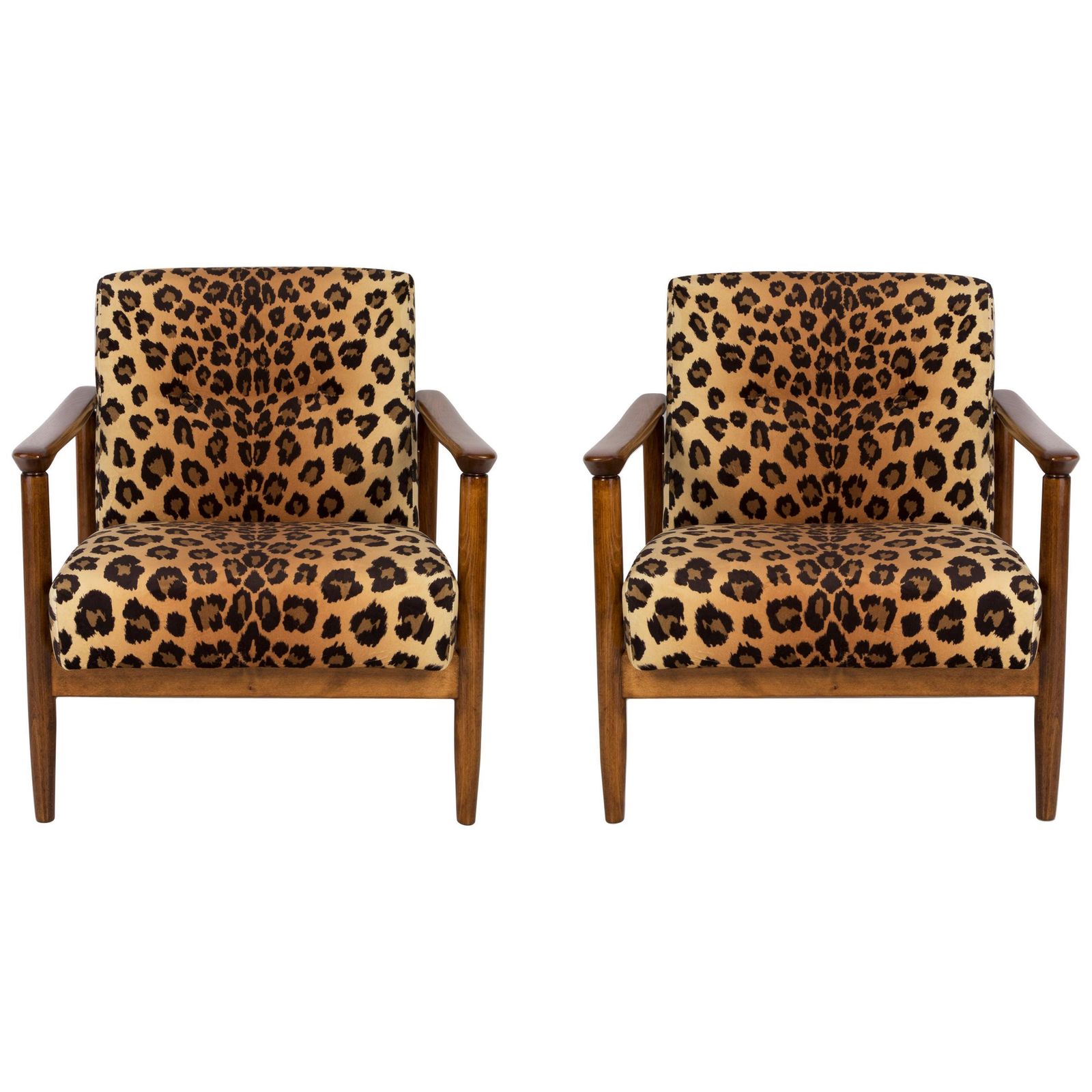 Set Of Two Leopard Velvet Vintage Armchairs, Edmund Homa, 1960s, Poland
