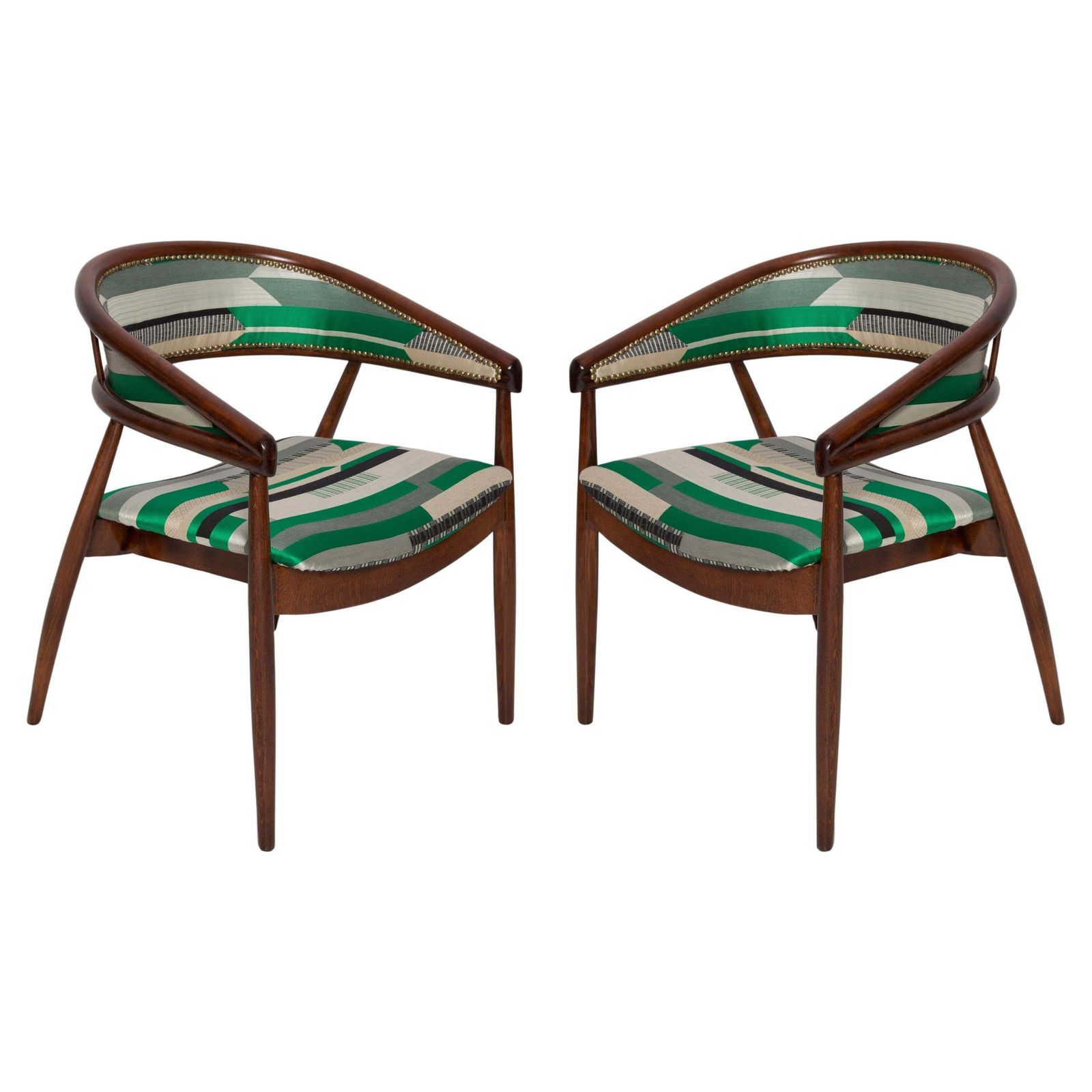 Pair Of Mid Century Radomsko B 3300 Armchairs, Babelia Jacquard, 1960s, Europe