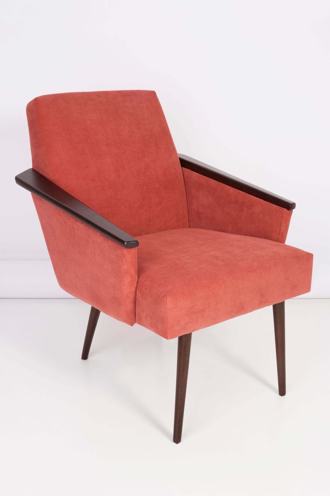 Pair Of Midcentury Rosewood Pink Corduroy Club Armchairs, 1960s photo vinterior