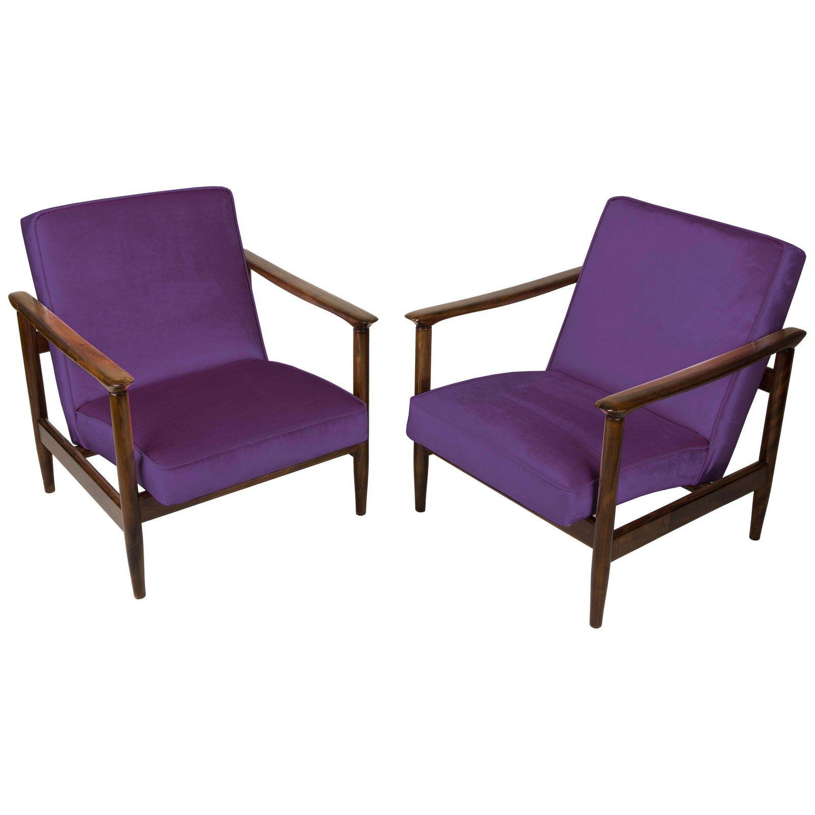 Pair Of Purple Violet Armchairs, Edmund Homa, Gfm 142, 1960s, Poland