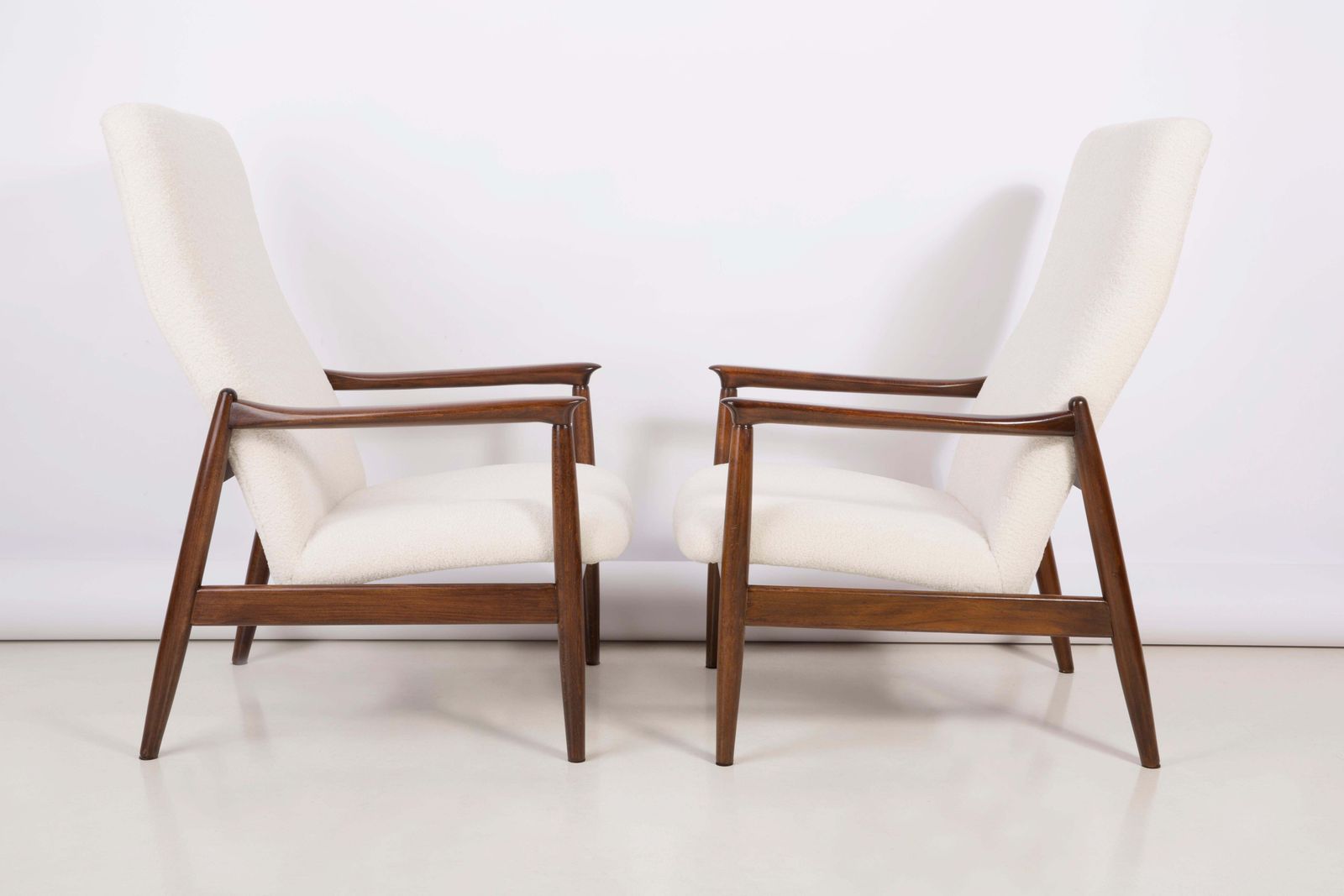 Pair Of Light Crème Boucle Armchairs, Gfm 64 High, Edmund Homa, 1960s photo for sale