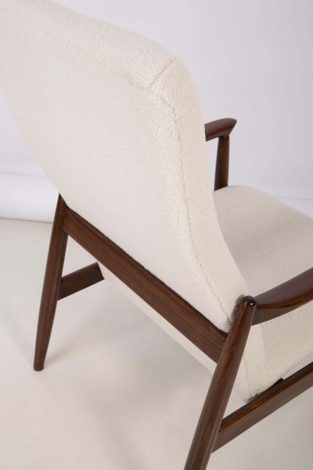 photo for sale Pair Of Light Crème Boucle Armchairs, Gfm 64 High, Edmund Homa, 1960s