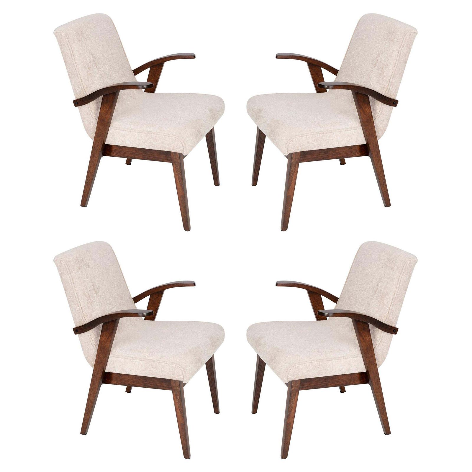 Set Vintage Lichtcrème Fauteuils Uit De 20e Eeuw Door Mieczyslaw Puchala, Ca. Jaren 1960