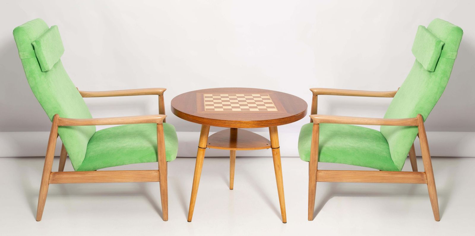 Set Of Green Armchairs By E. Homa And Chess Table, Europe, 1960s photo for sale