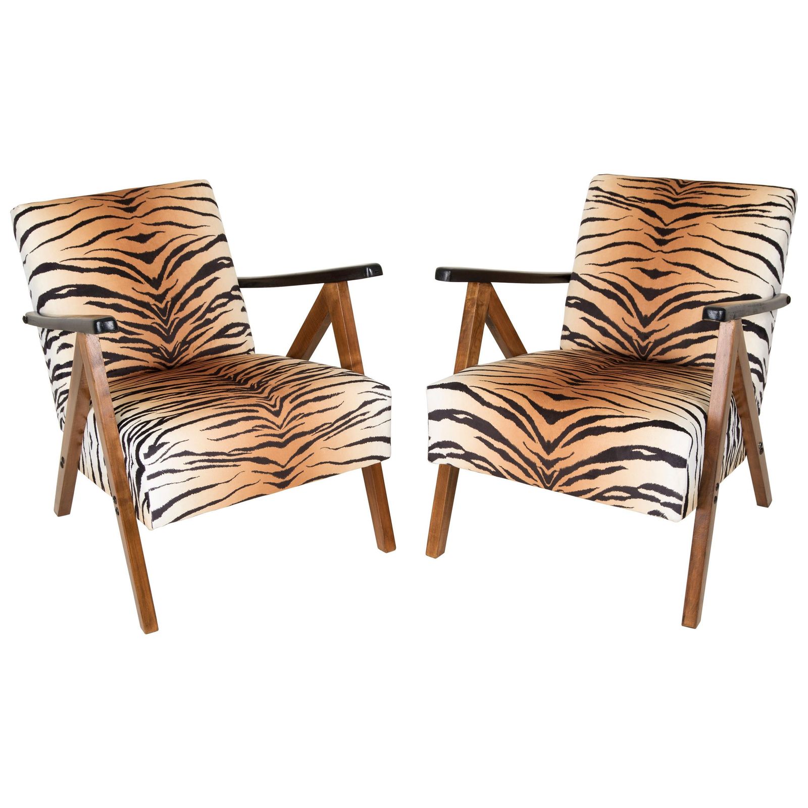 Set Of Two Mid Century Modern Tiger Print Armchairs, 1960s, Germany