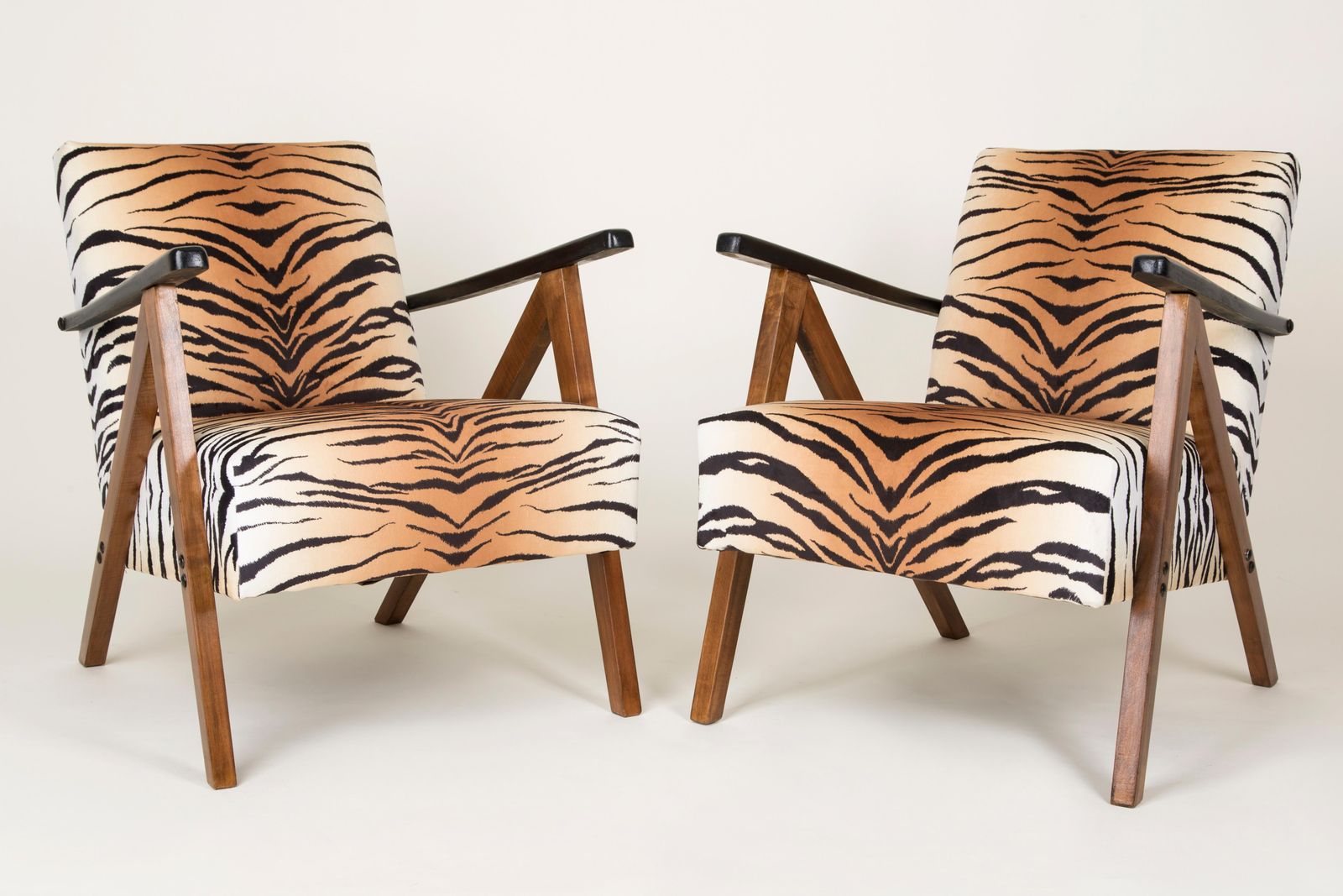 Set Of Two Mid Century Modern Tiger Print Armchairs, 1960s, Germany photo furniture