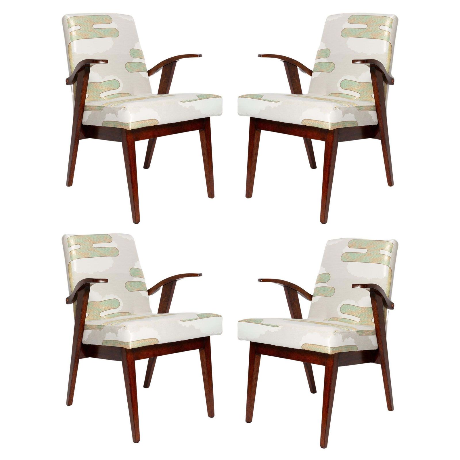 Four Mid Century Lontano Jacquard Green Armchairs By M. Puchala, Europe, 1960s