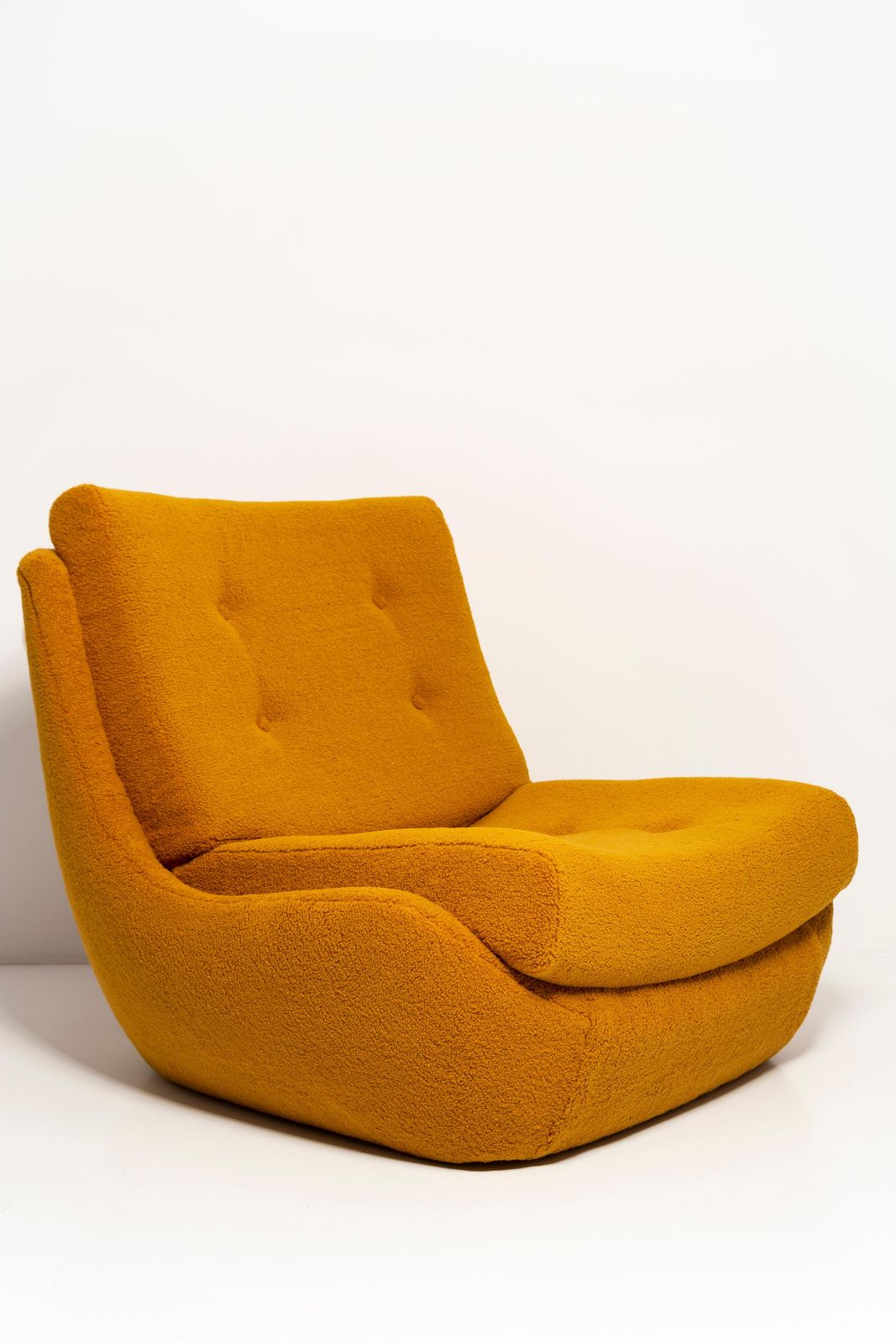 Pair Of Mid Century Vintage Ochre Yellow Boucle Atlantis Big Armchairs, 1960s photo for sale