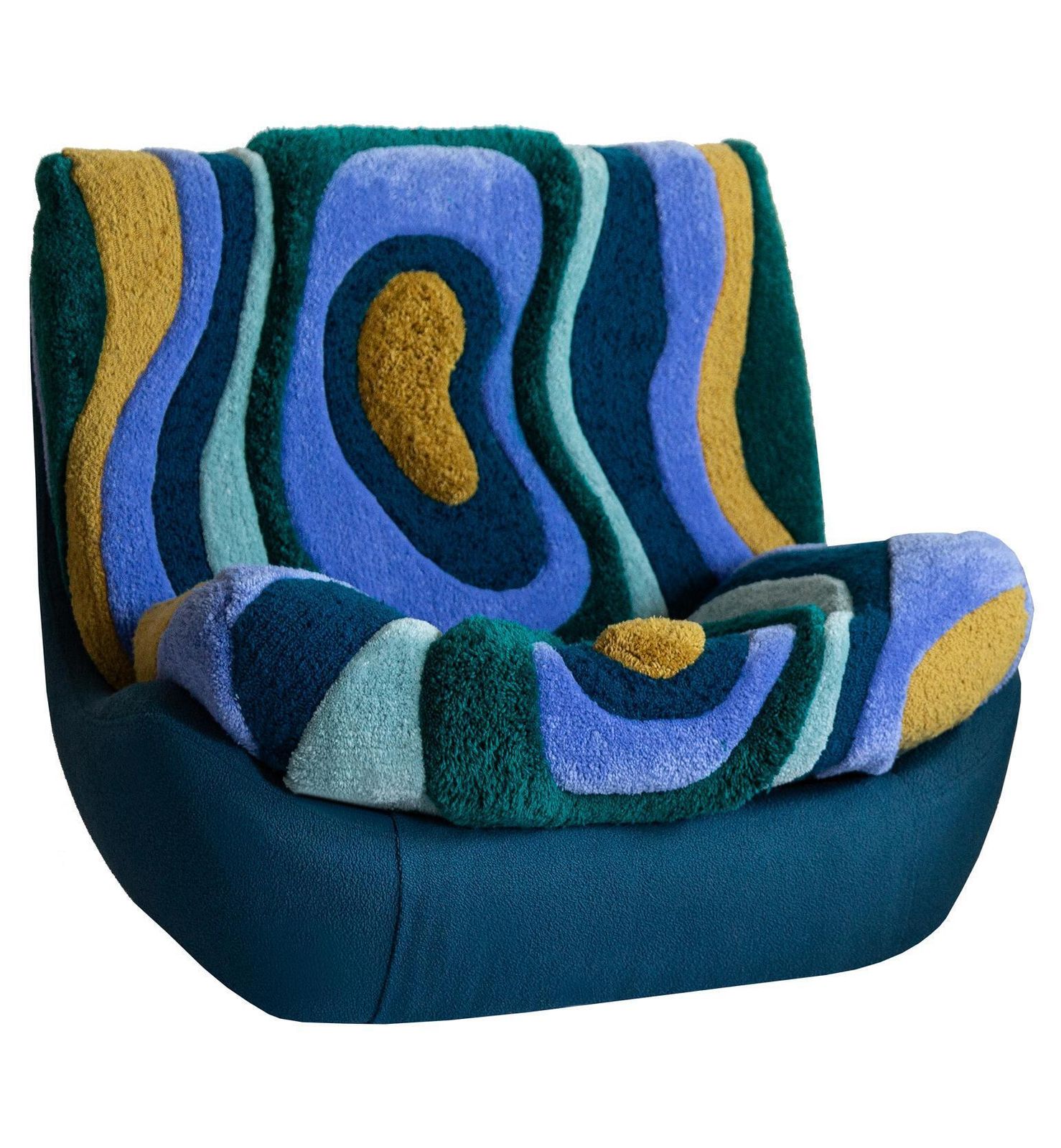 Mid Century Vintage Hand Tufting Blue Atlantis Big Armchair, 1960s photo furniture