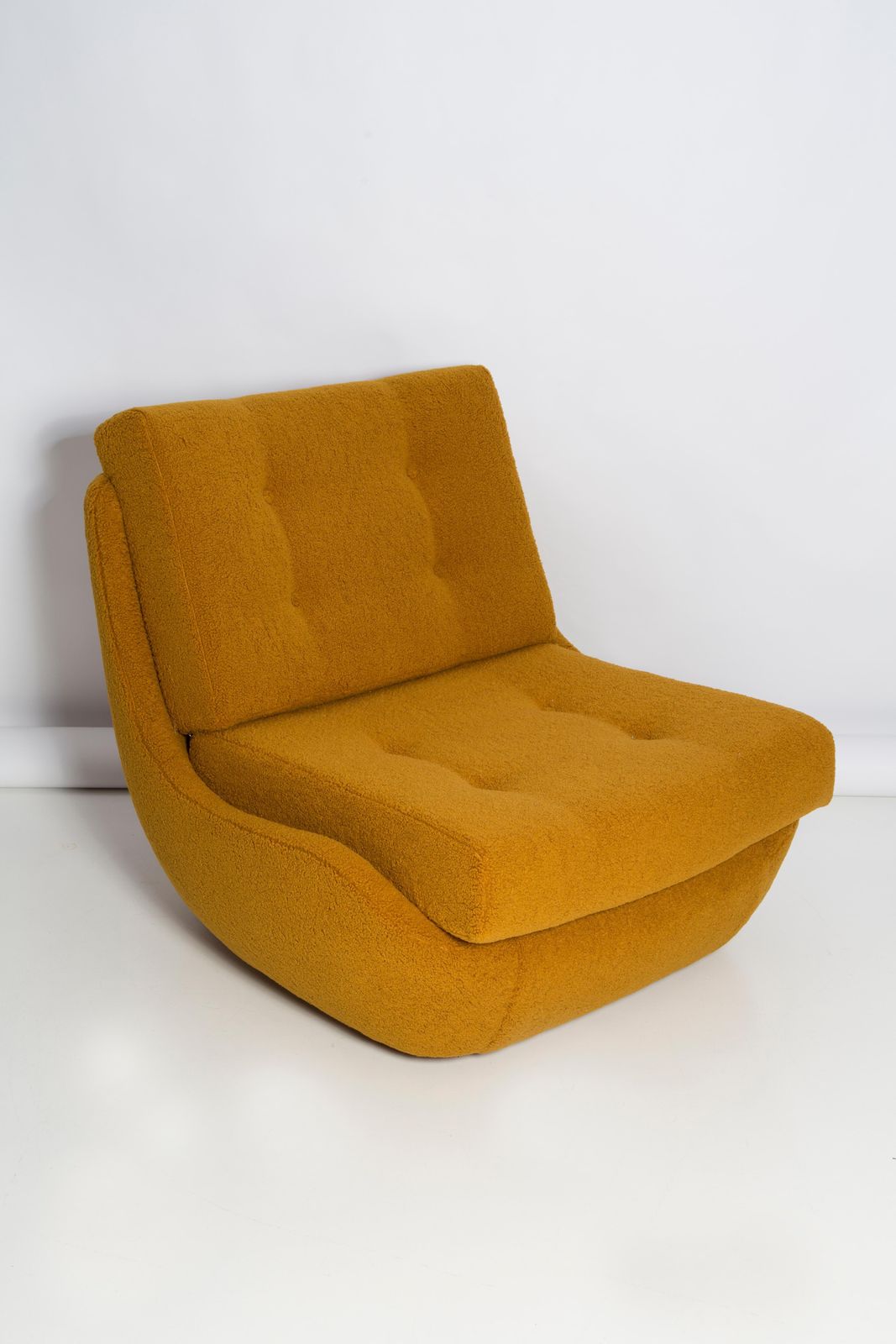 Pair Of Mid Century Vintage Ochre Yellow Boucle Atlantis Big Armchairs, 1960s photo furniture