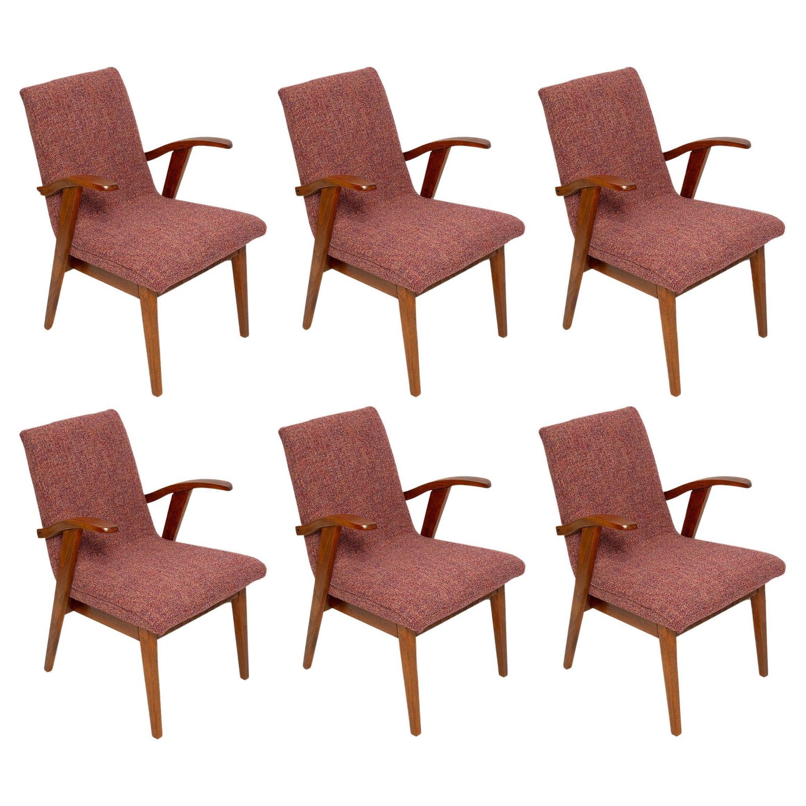 Zes Mid Century Vintage Fauteuils In Paars Melange, Ontwerp M. Puchala, Europa, Jaren 1960