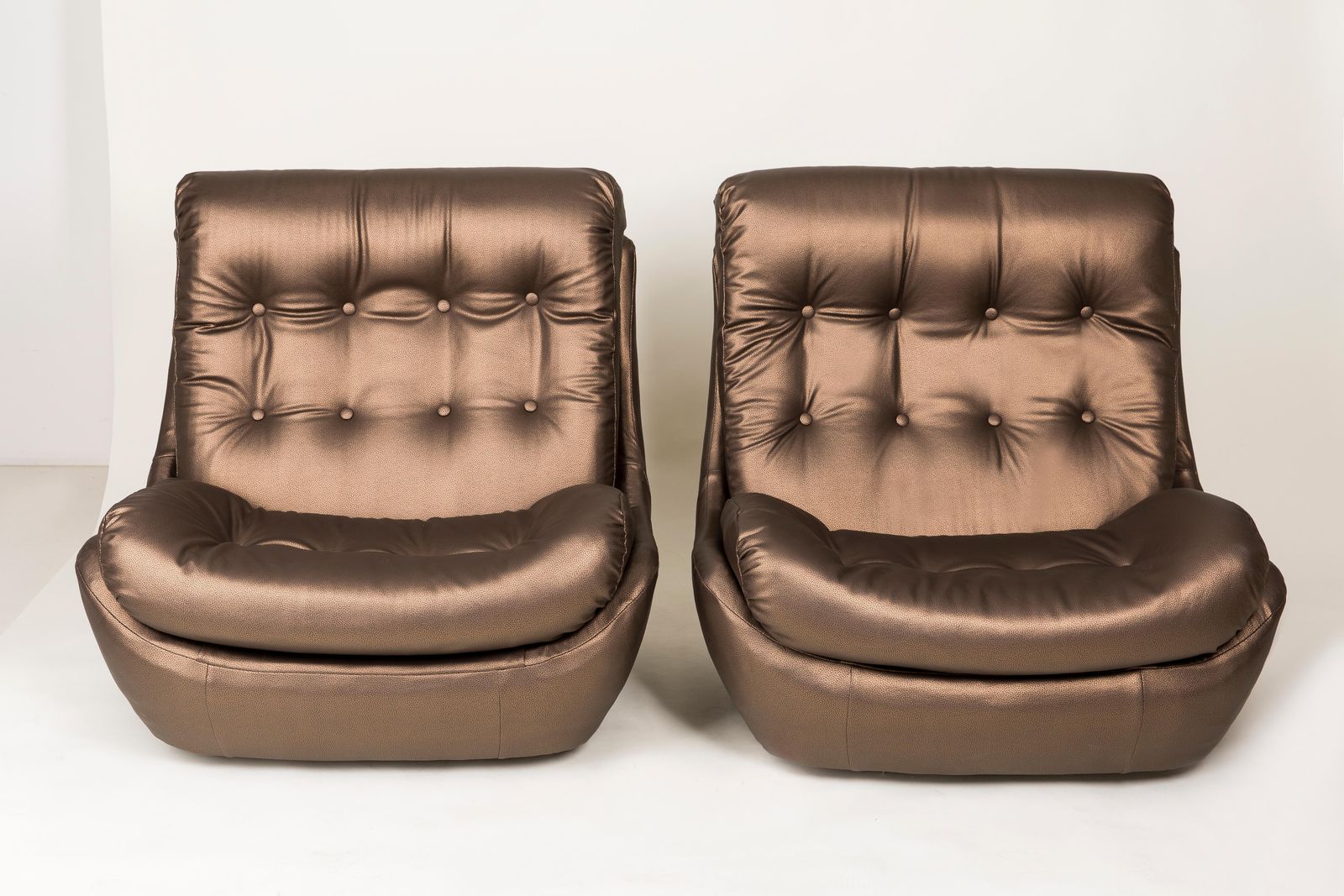 Set Of Two 20th Century Vintage Metallic Faux Leather Atlantis Armchairs, 1960s photo for sale