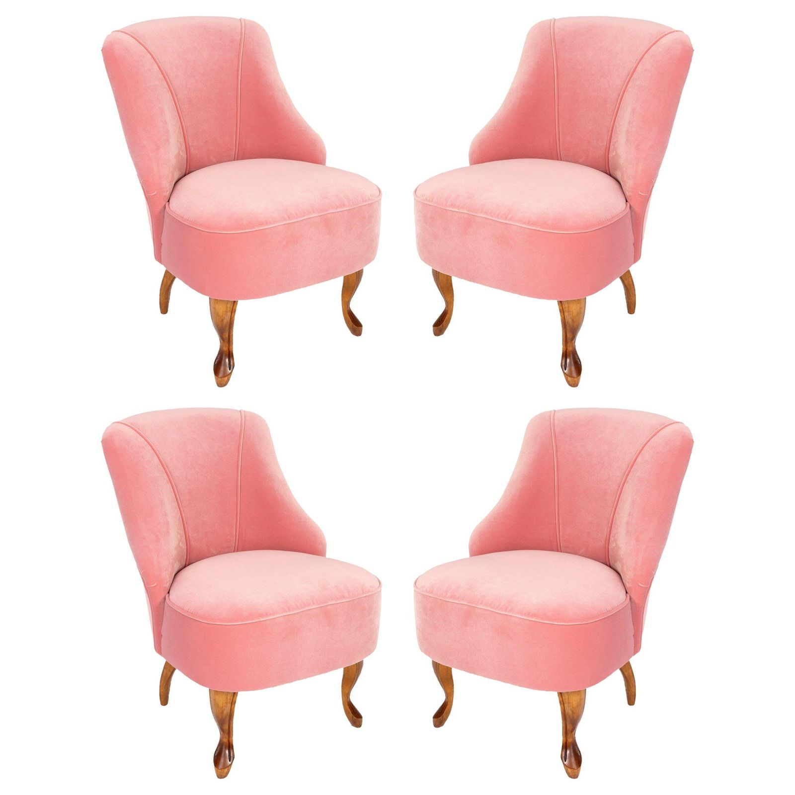 Set Of Four 20th Century Art Deco Baby Pink Armchairs, 1950s