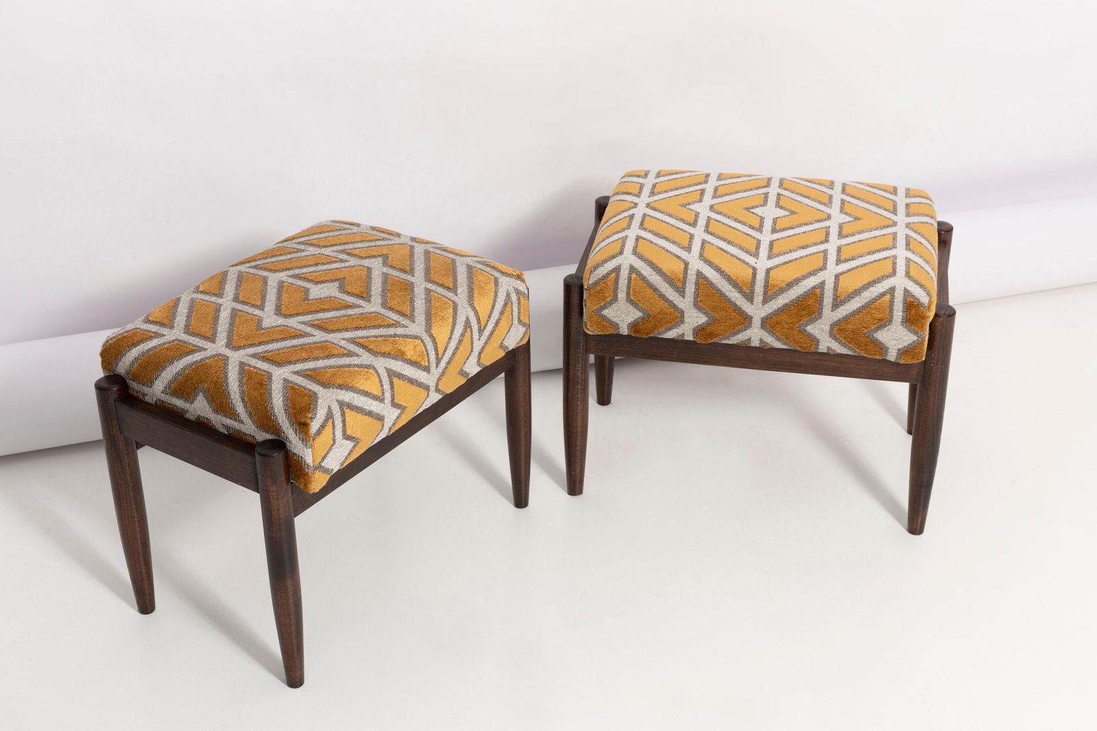 photo buy Set Of Two Mid Century Armchairs And Stools, By Edmund Homa, Europe, 1960s