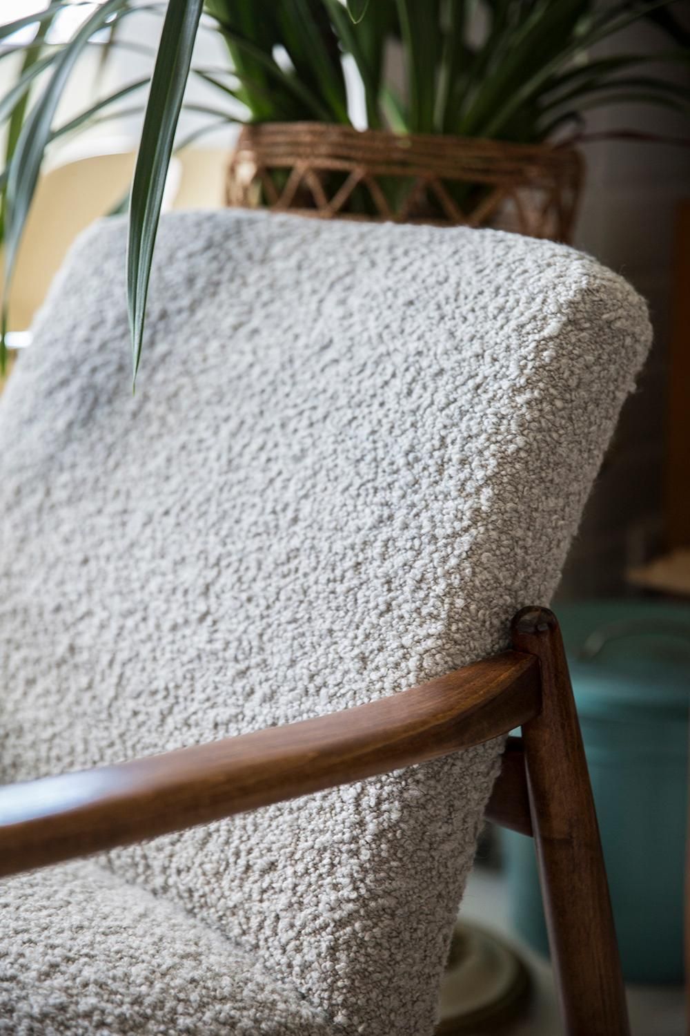 Furniture Midcentury Gray Alpaca Wool Armchairs And Stools, Edmund Homa, Poland, 1960s photo