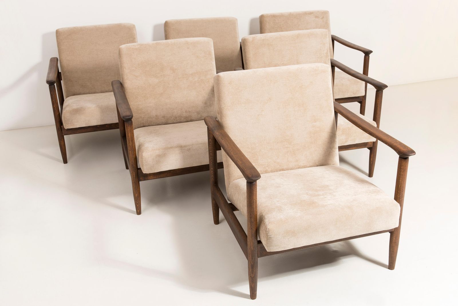Set Of Six Mid Century Modern Beige Armchairs, Edmund Homa, 1960s, Poland photo vintage