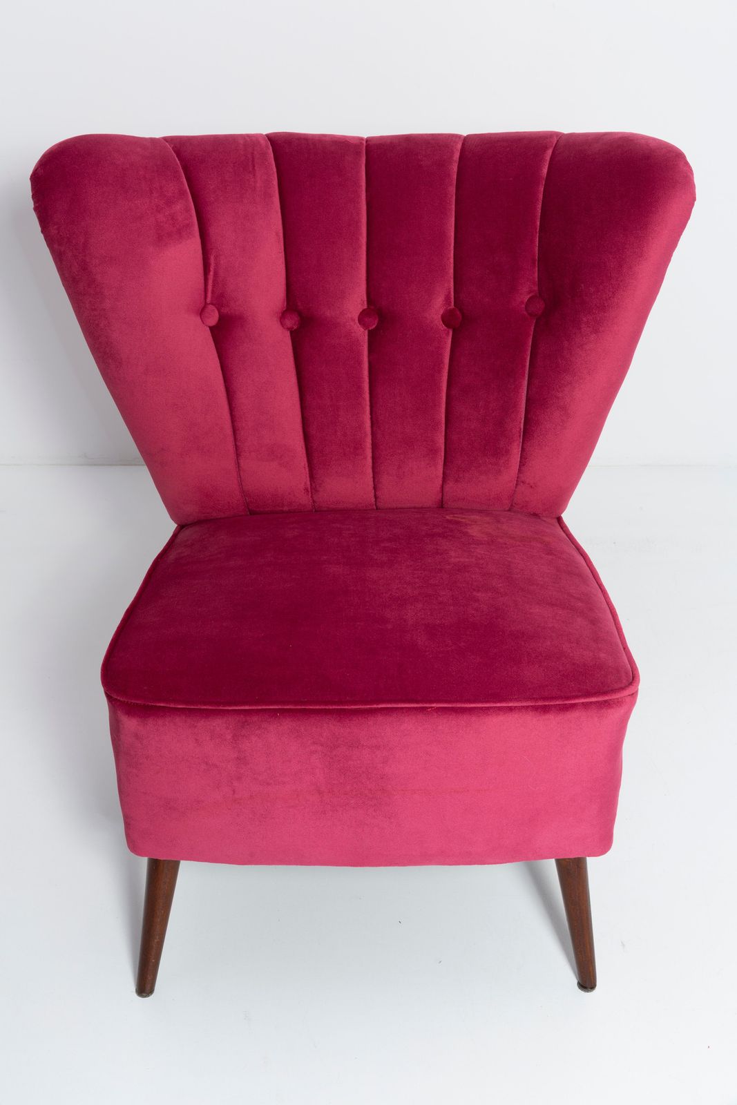 Set Of Six Midcentury Pink Magenta Velvet Club Armchairs, Europe, 1960s photo buy