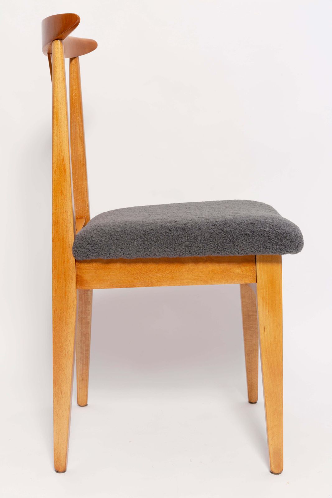Mid Century Graphite Gray Boucle Chair, Light Wood, M. Zielinski, Europe, 1960 photo buy