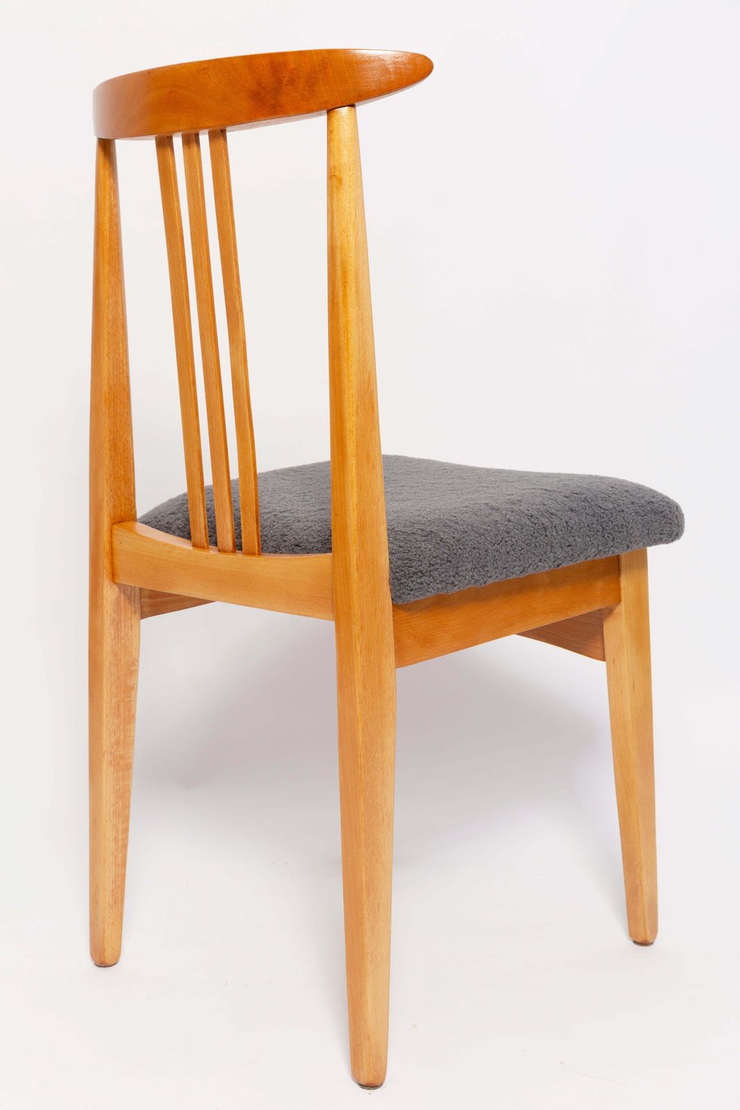 Mid Century Graphite Gray Boucle Chair, Light Wood, M. Zielinski, Europe, 1960 photo vintage