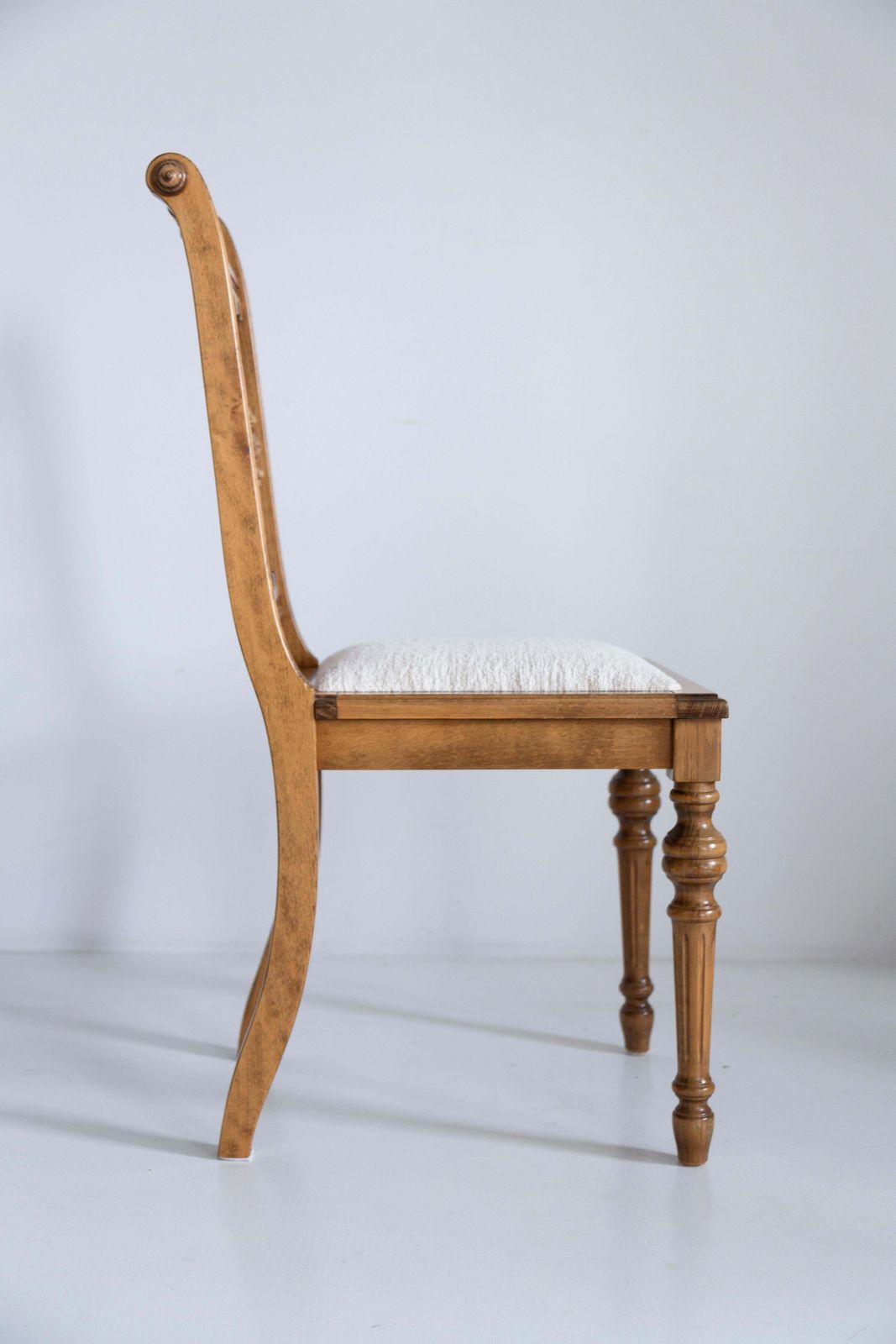 Mid Century Unique Chair, White Chenille, Oak Wood, Europe, 1960s photo vinterior