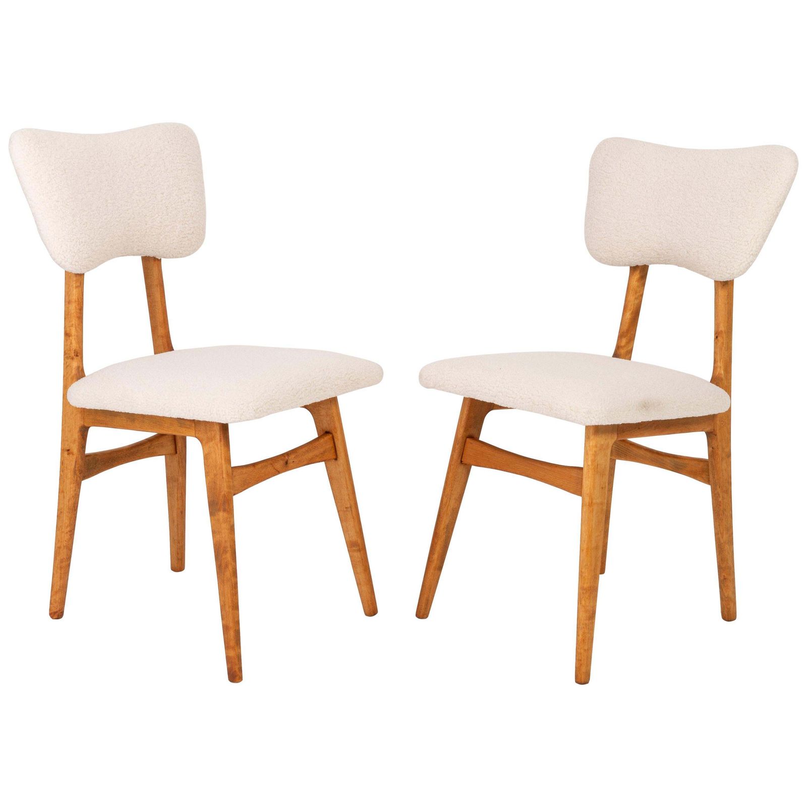 Set Of Two 20th Century Light Crème Boucle Chairs, 1960s