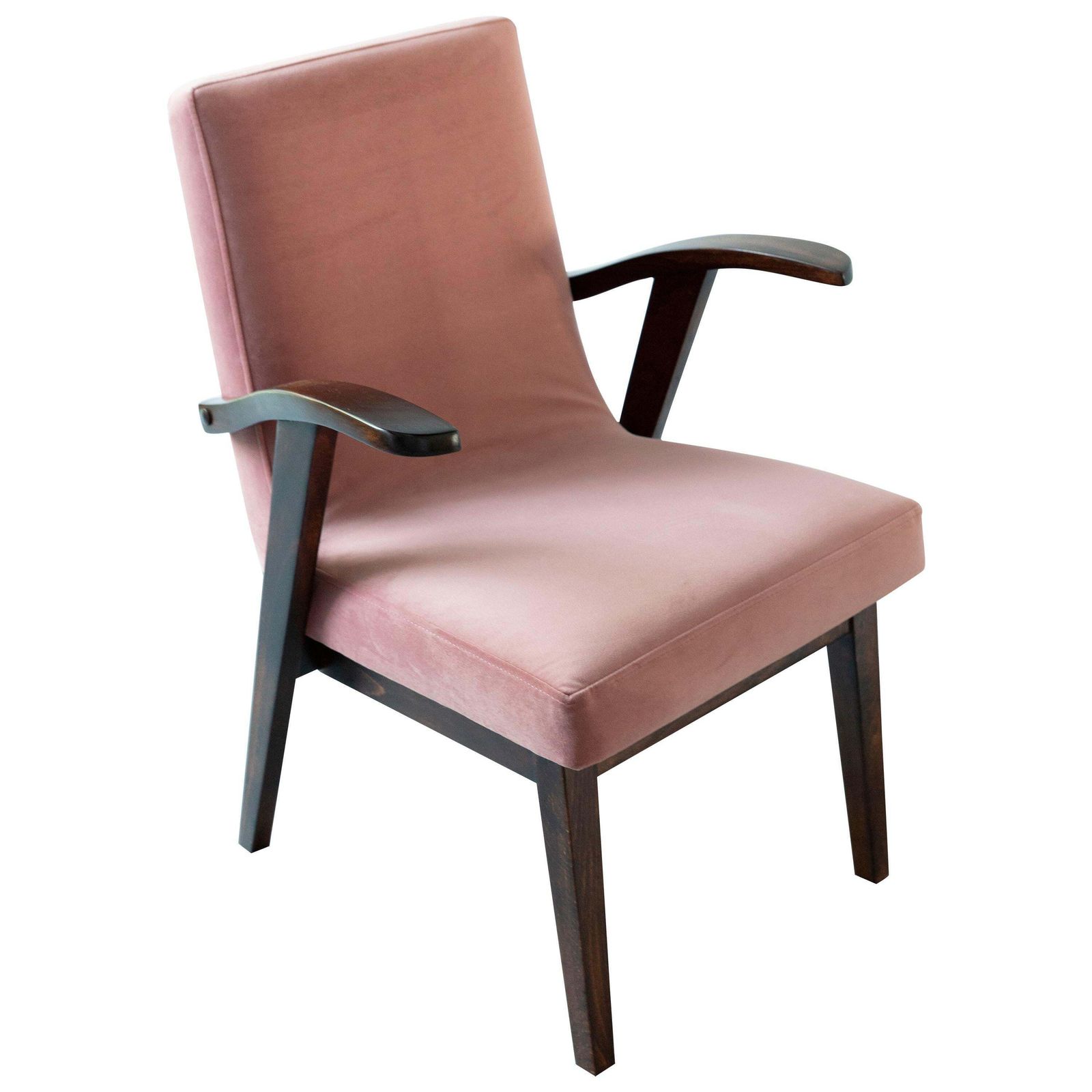 Vintage Fauteuil In Stoffig Roze Velours Door Mieczyslaw Puchala, Ca. Jaren 1960