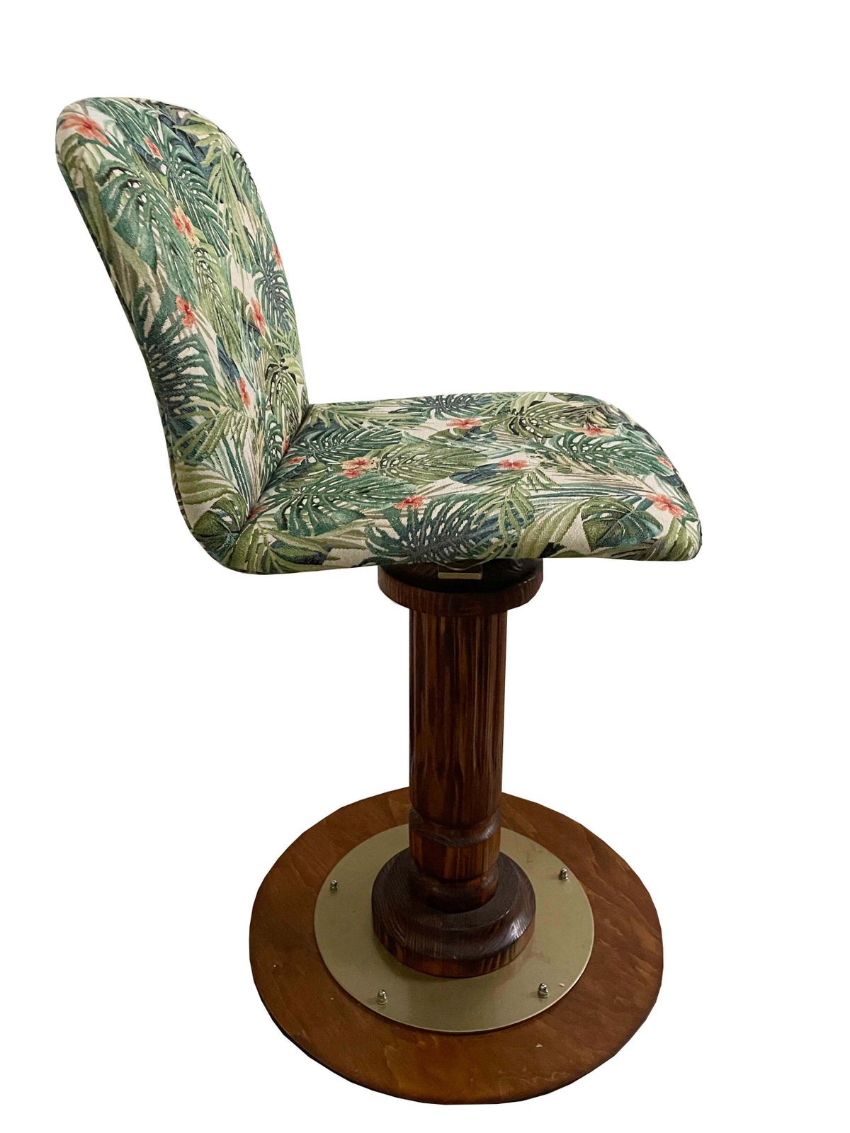 Vintage Flowers And Wood Swivel Bar Stool, Germany, 1960s photo vinterior