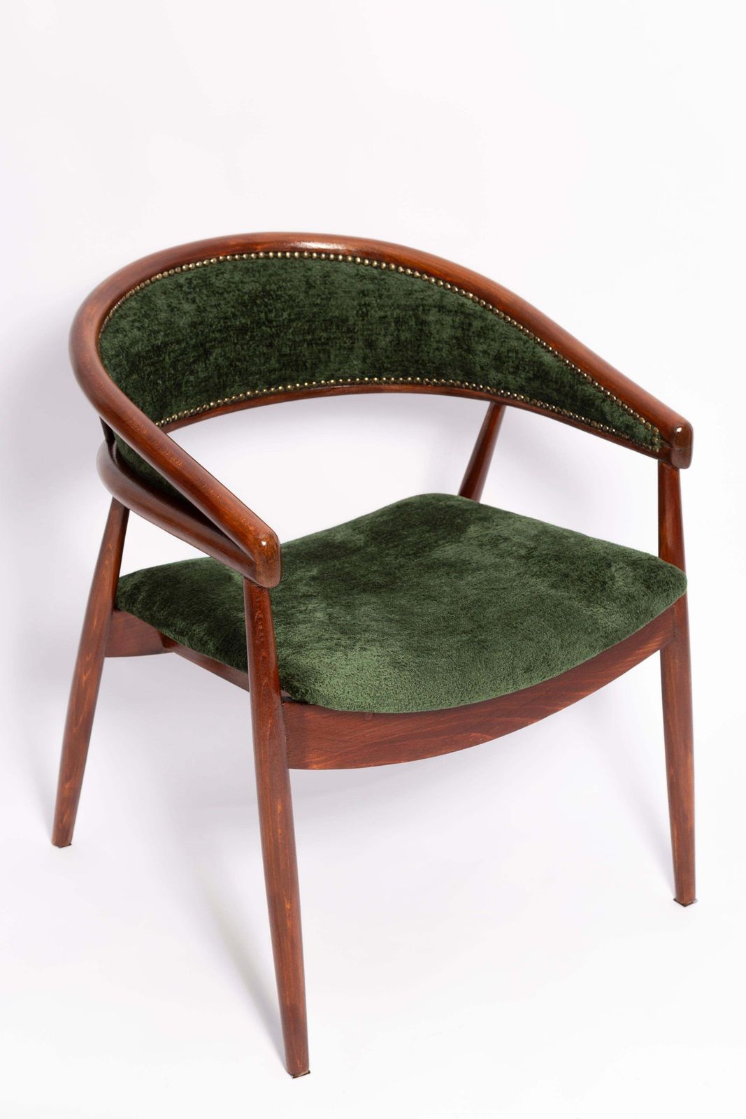 Mid Century James Mont Gebogen Beuken "King Cole" Fauteuil, Donkergroen Fluweel, Jaren 1960 photo furniture