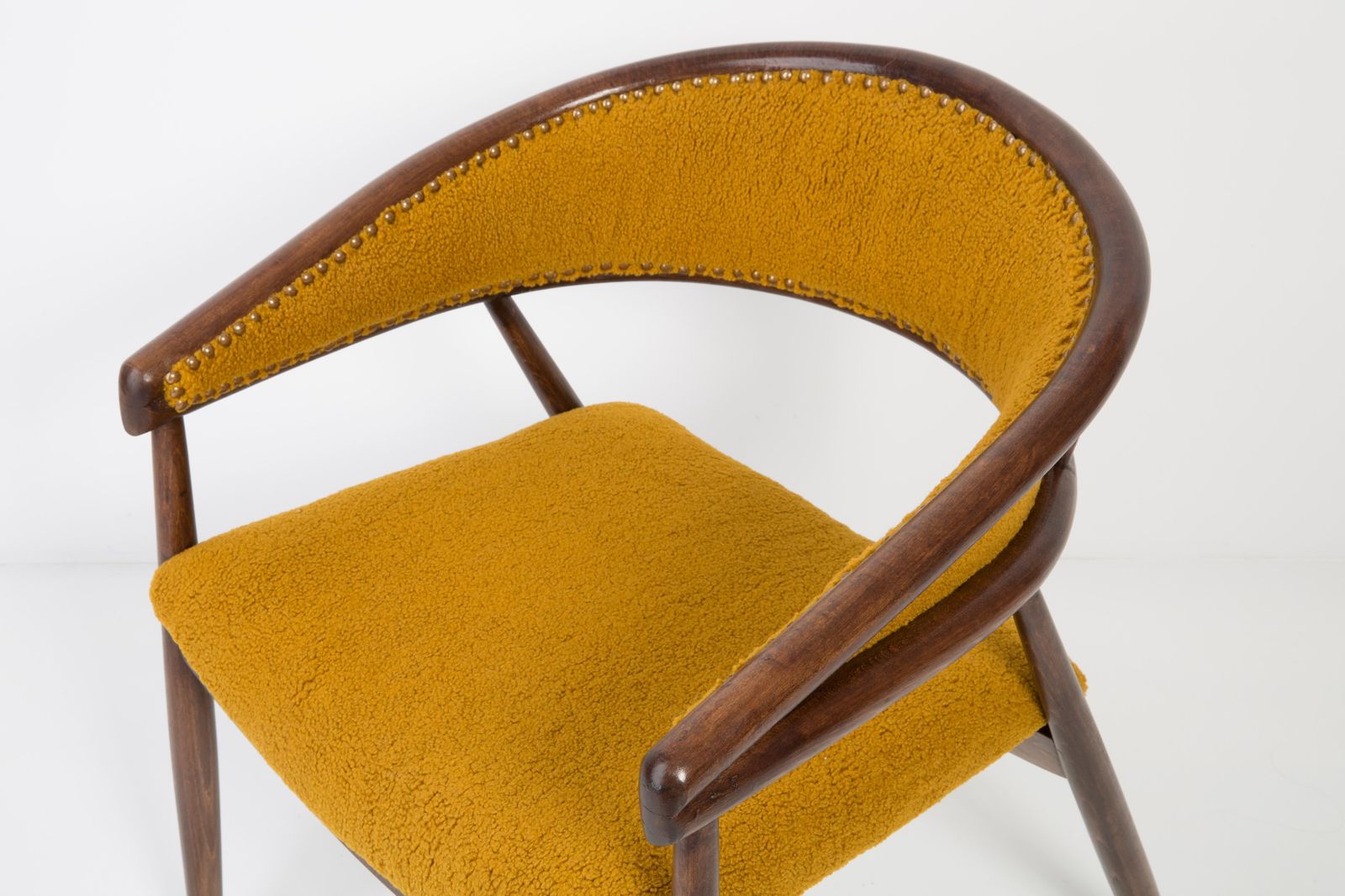 Mid Century James Mont Bent Beech Armchair, Yellow Ochra Boucle, 1960s photo buy