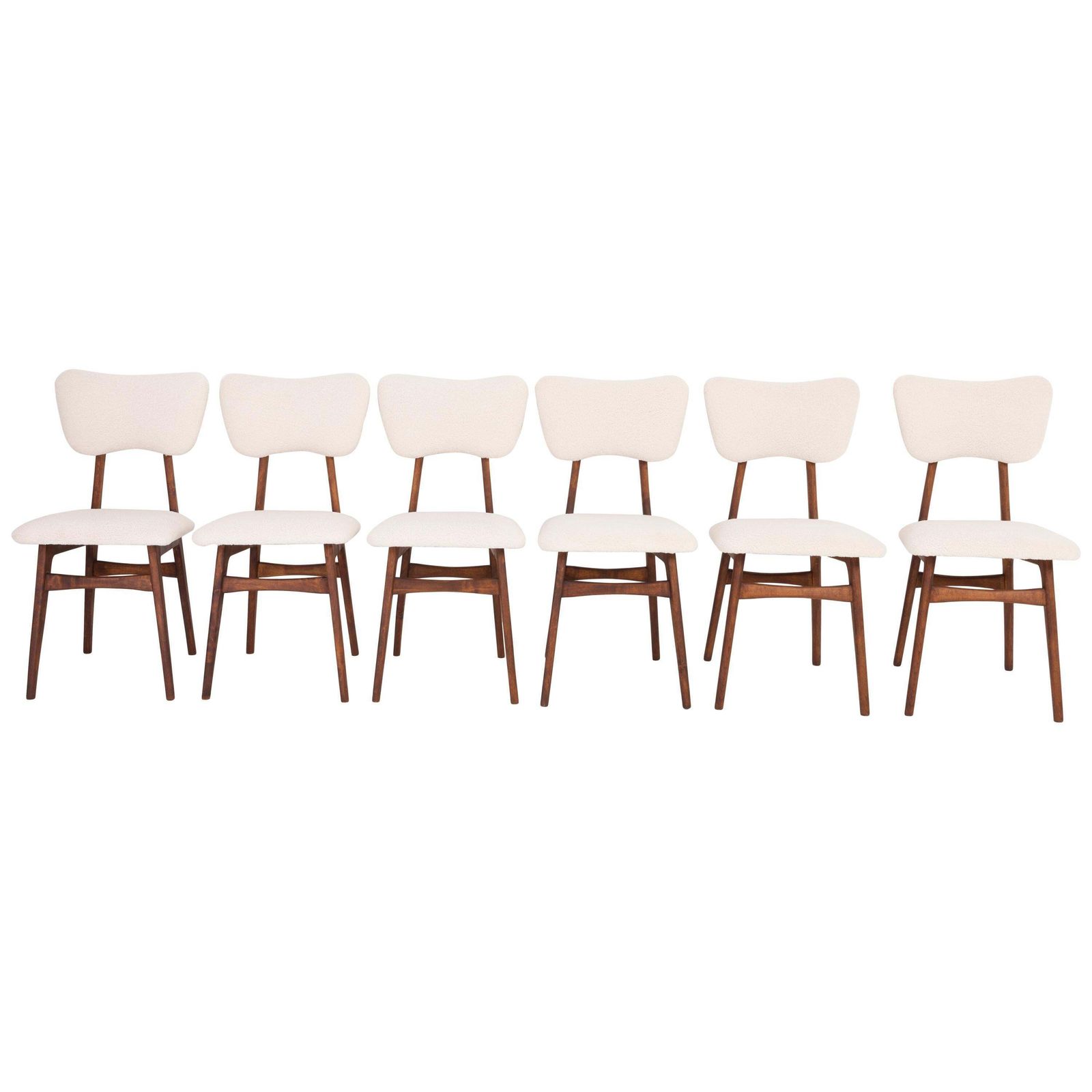 Set Of Six 20th Century Light Crème Boucle Chairs, 1960s