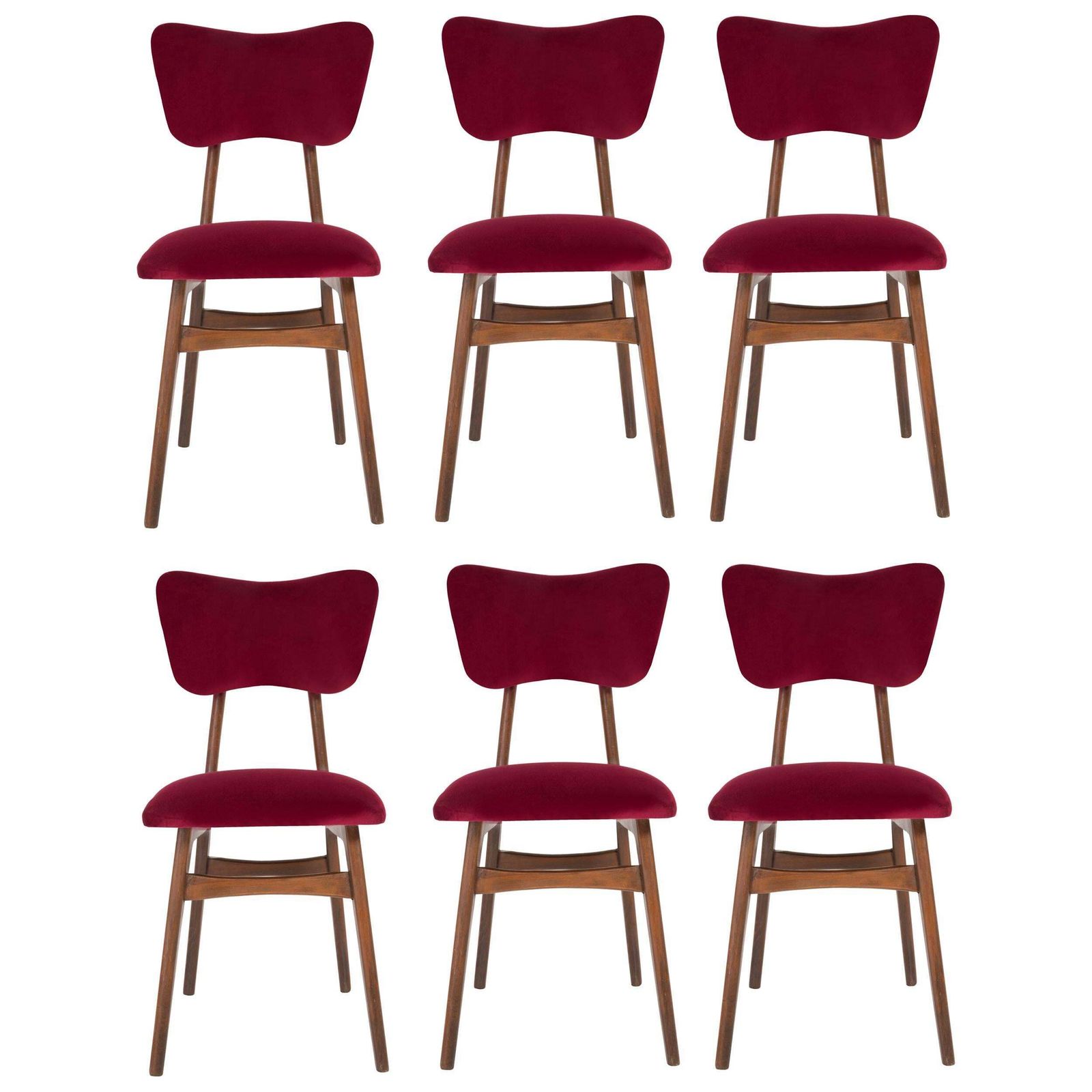 Six 20th Century Burgundy Red Chairs, 1960s
