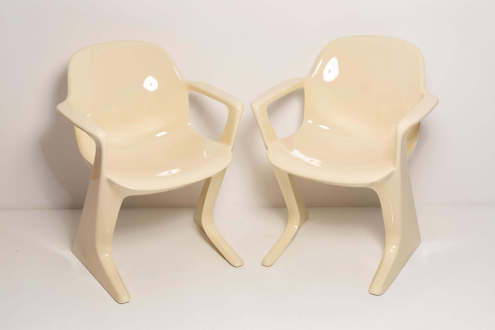 Pair Of Mid Century Light Beige Kangaroo Chairs, Ernst Moeckl, Germany, 1968 photo furniture
