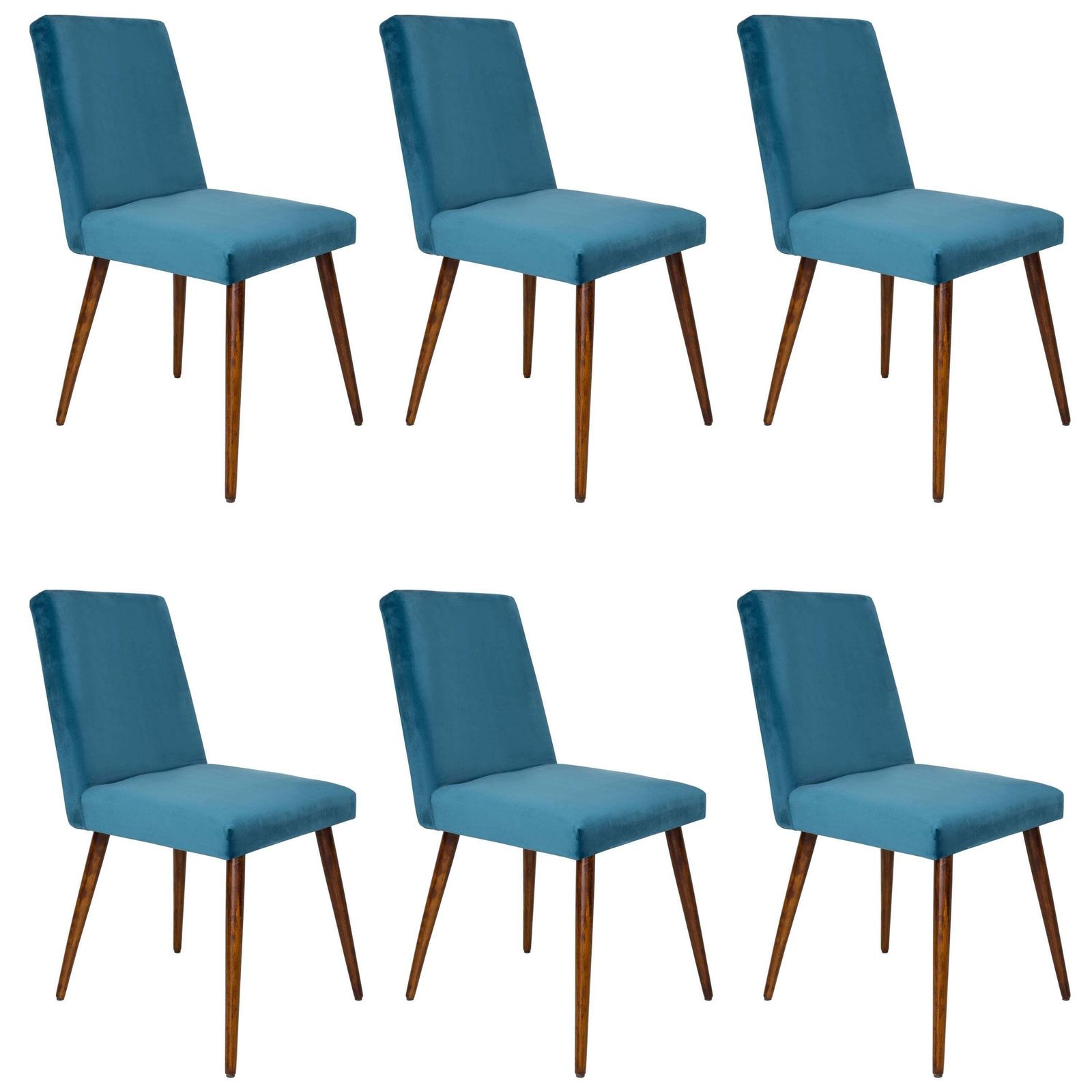 Set Of Six 20th Century Petrol Blue Velvet Chairs, 1960s
