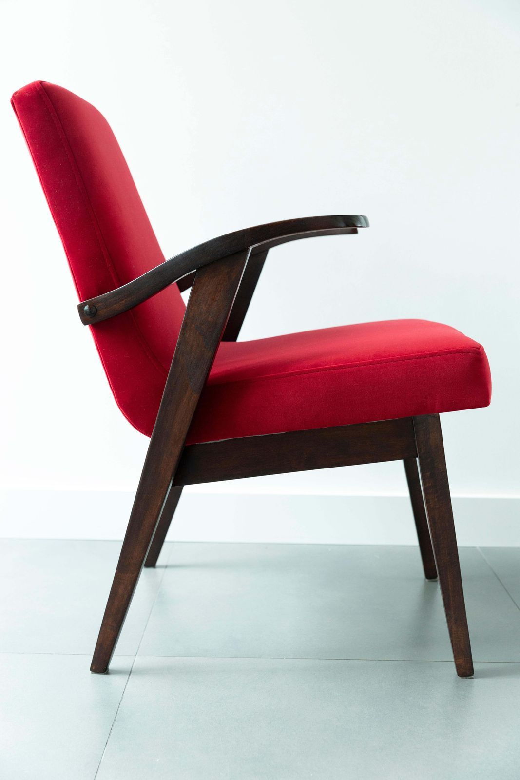 Set Of Four Vintage Chairs In Red Velvet By Mieczyslaw Puchala, 1960s photo 3403.0