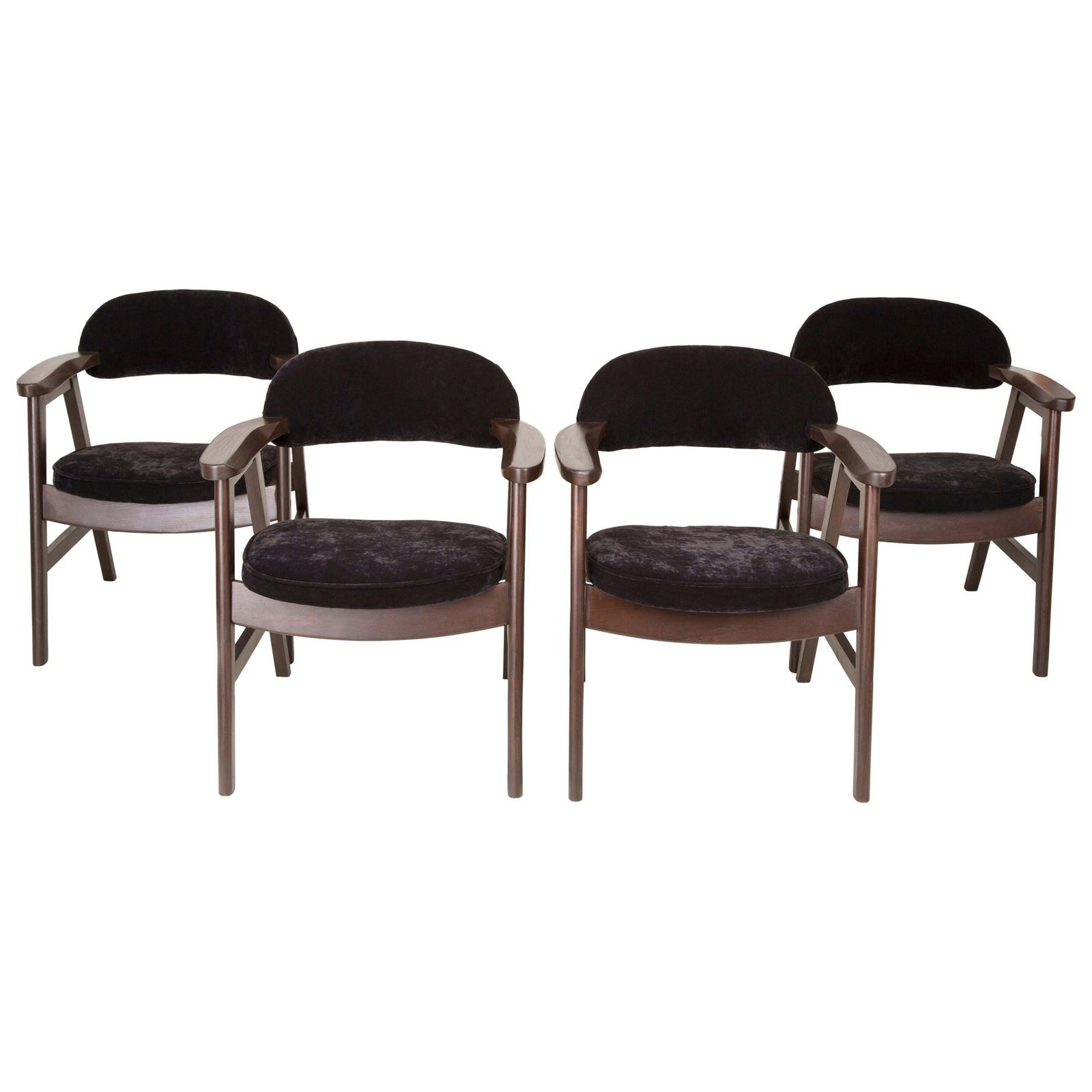 Set Van Vier 20e Eeuwse Buffalo Stoelen Van Zwart Hout En Fluweel, Jaren 1960