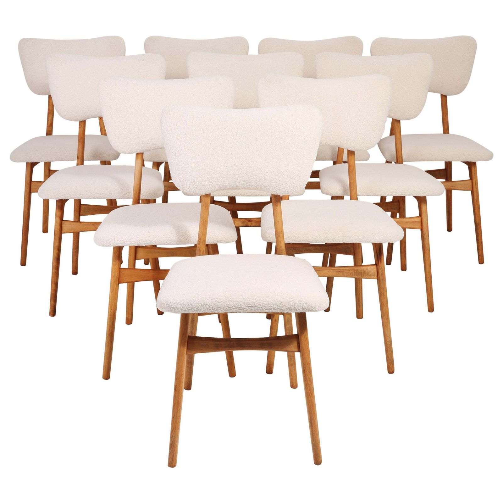 Set Of Ten 20th Century Light Crème Boucle Chairs, 1960s