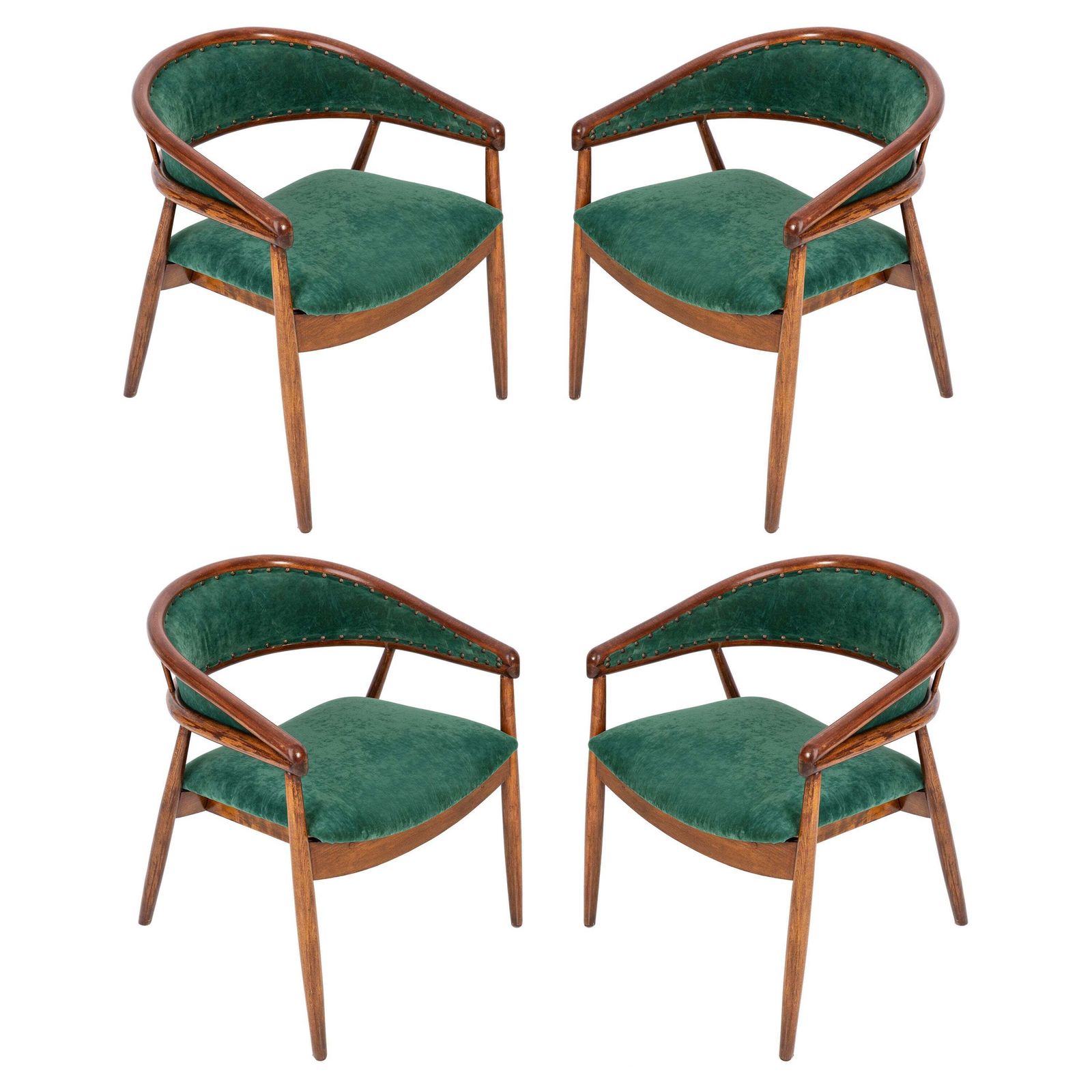 Set Van Vier Vintage James Mont Gebogen Beuken Fauteuils, Donkergroen, Europa, Jaren 1960