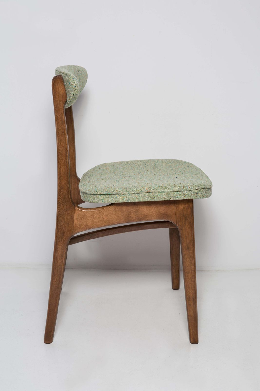 Twelve Mid Century Green Wool Chairs, Walnut Wood, Rajmund Halas, Poland, 1960s photo 5102.0