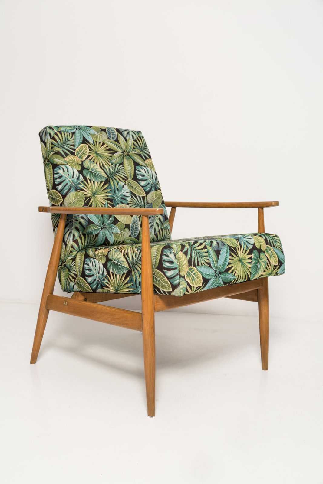 photo furniture Mid Century Green Leaves Jacquard Dante Armchair, H. Lis, 1960s