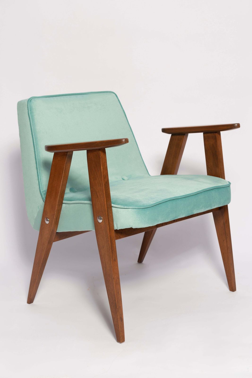 Mid Century 366 Armchair, Mint Green Velvet, By Jozef Chierowski, Europe, 1960s photo for sale