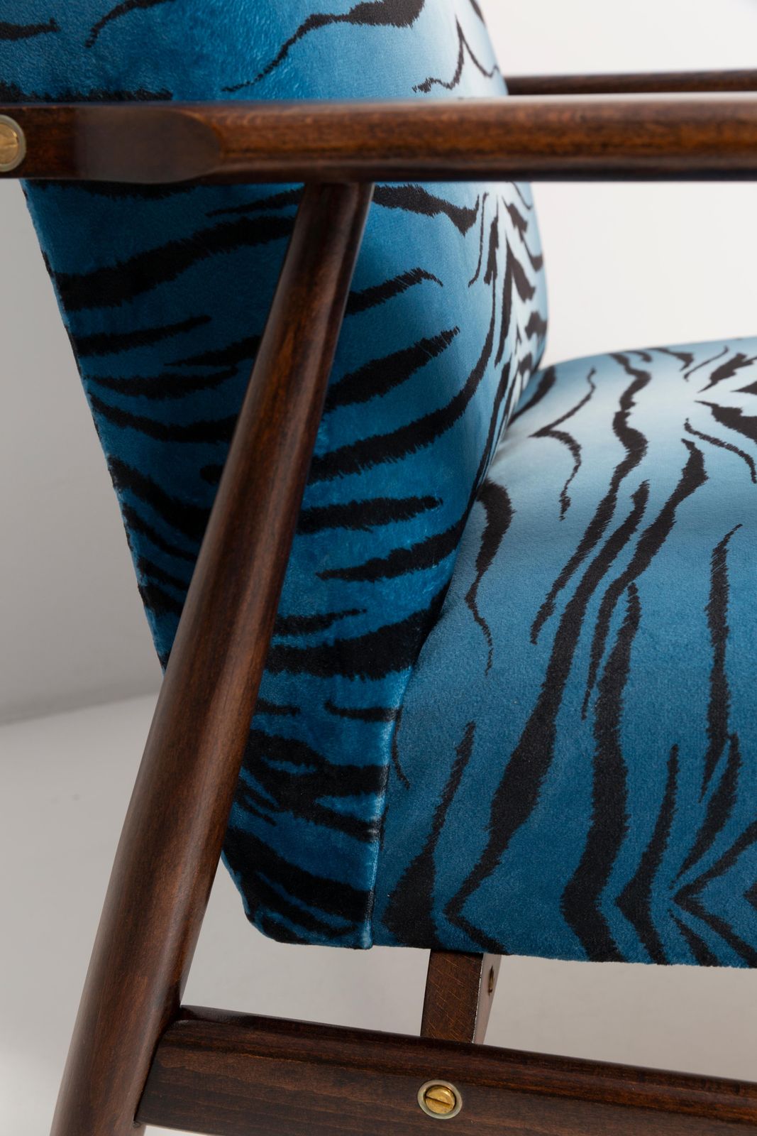 Mid Century Blue Zebra Print Velvet Dante Armchair, H. Lis, 1960s photo Furniture