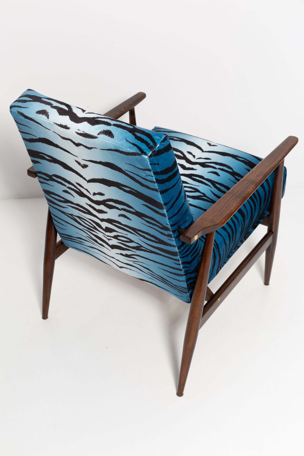 photo for sale Mid Century Blue Zebra Print Velvet Dante Armchair, H. Lis, 1960s