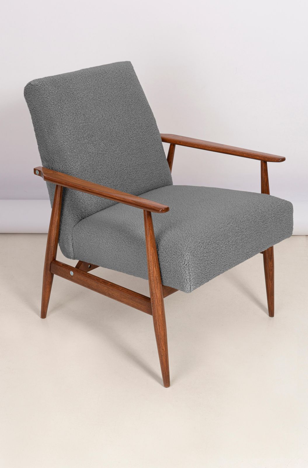 Mid Century Gray Bouclé Dante Armchair, H. Lis, Europe, 1960s photo vinterior