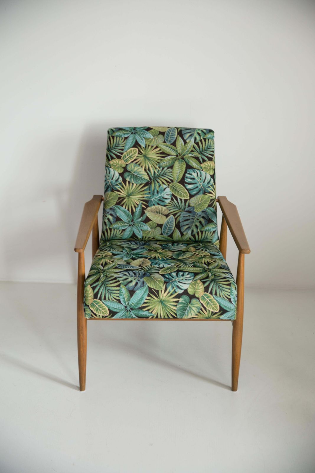 Paar Mid Century Fauteuils Met Groen Bladeren Jacquard Bekleding, Dante, H. Lis, Jaren 1960 photo 2041.0
