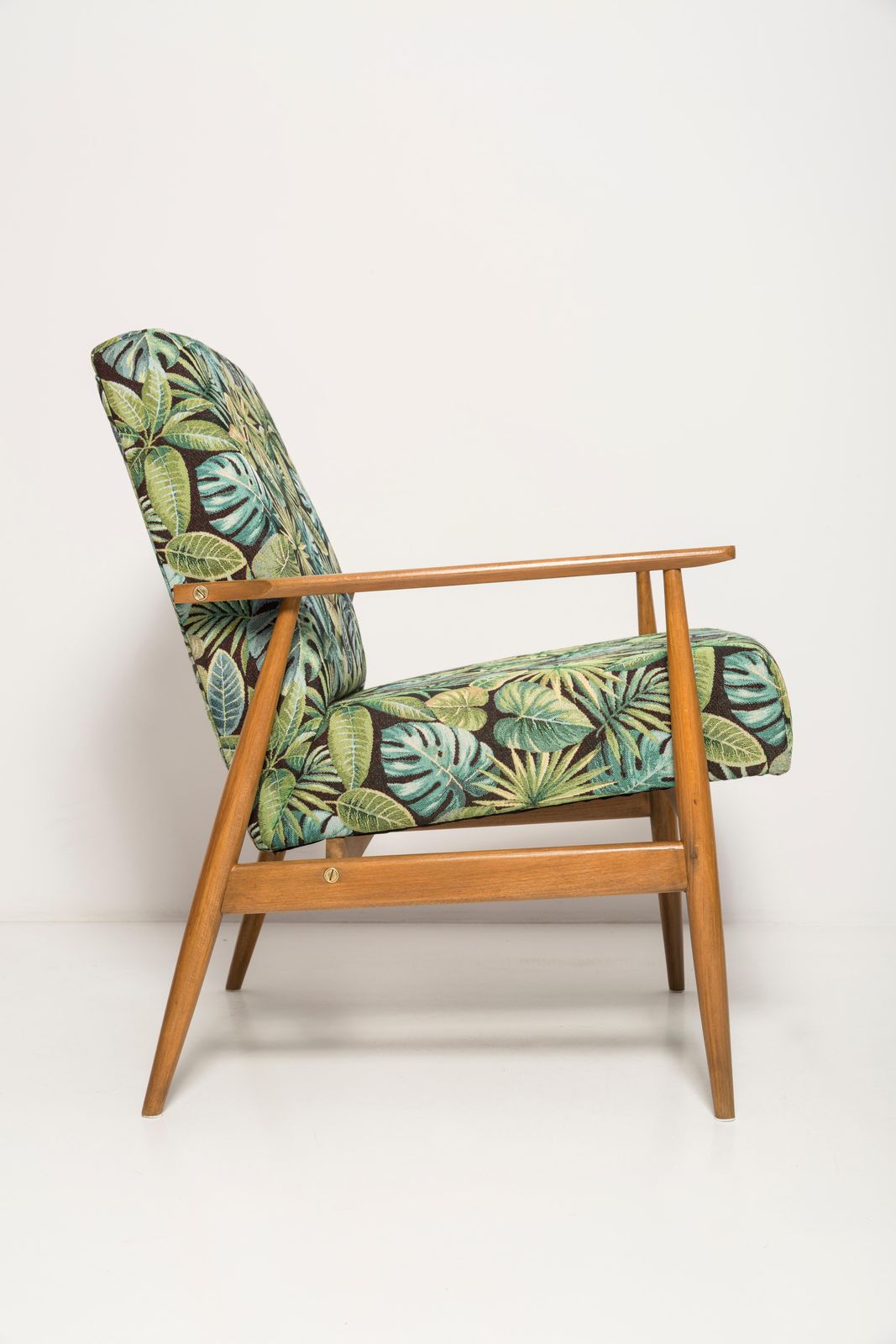 photo for sale Pair Of Mid Century Green Leaves Jacquard Dante Armchairs, H. Lis, 1960s
