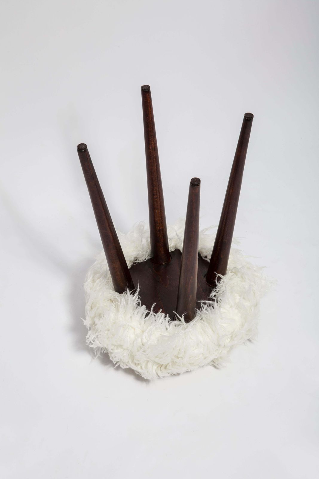 Pair Of Mid Century Alpaca White Faux Fur Stools, Europe, 1960s photo for sale