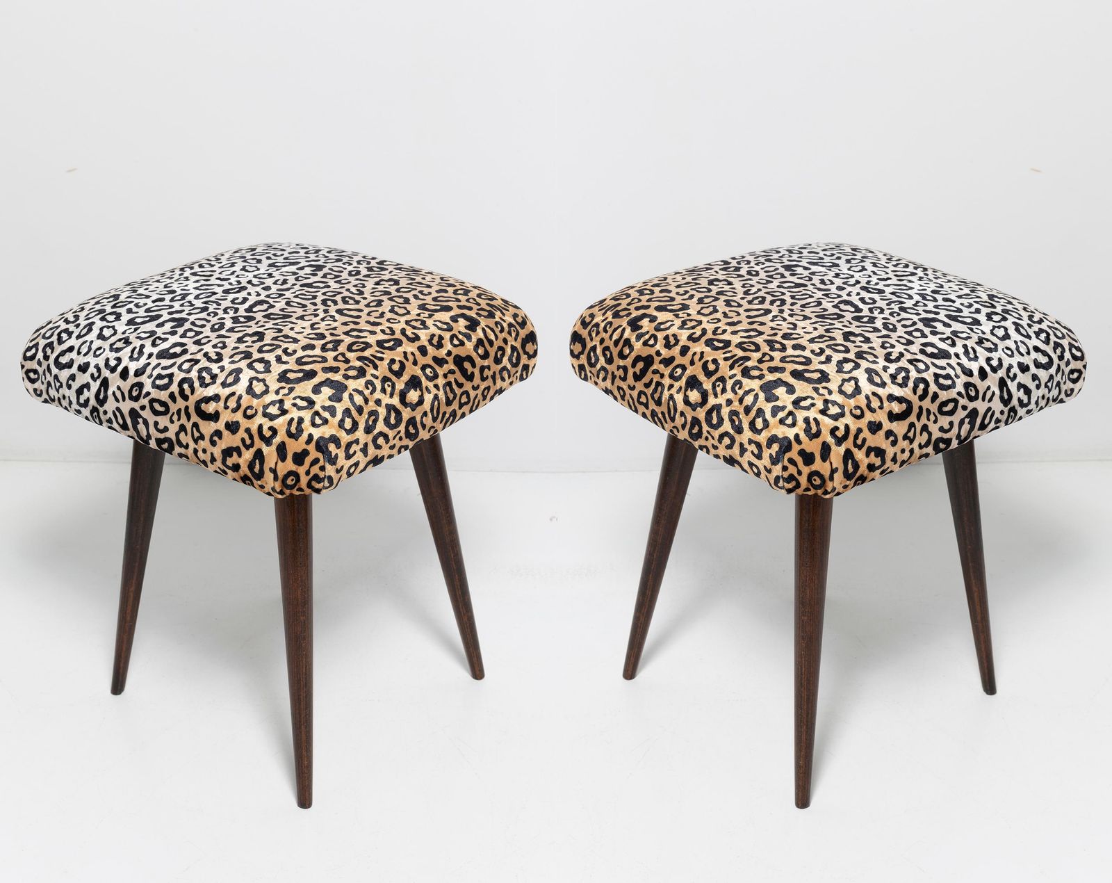 Pair Of 20th Century Leopard Velvet Vintage Stools, Europe, 1960s photo furniture