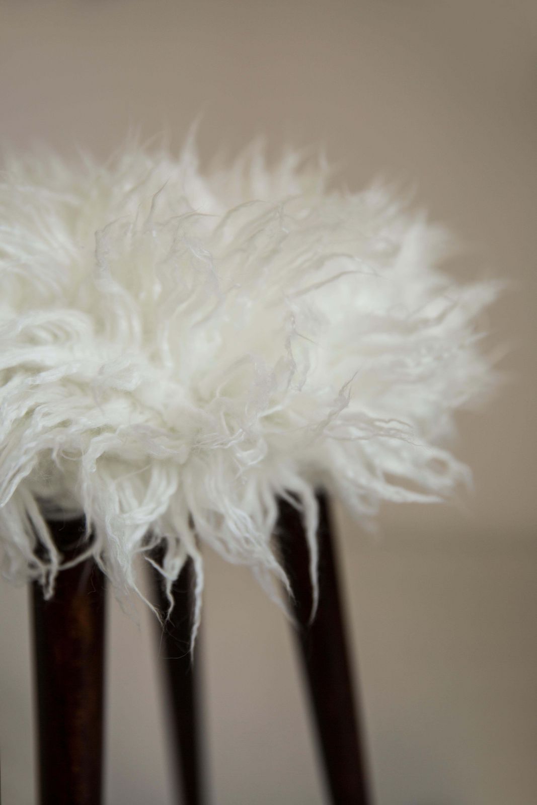 Pair Of Mid Century Alpaca White Faux Fur Stools, Europe, 1960s photo buy