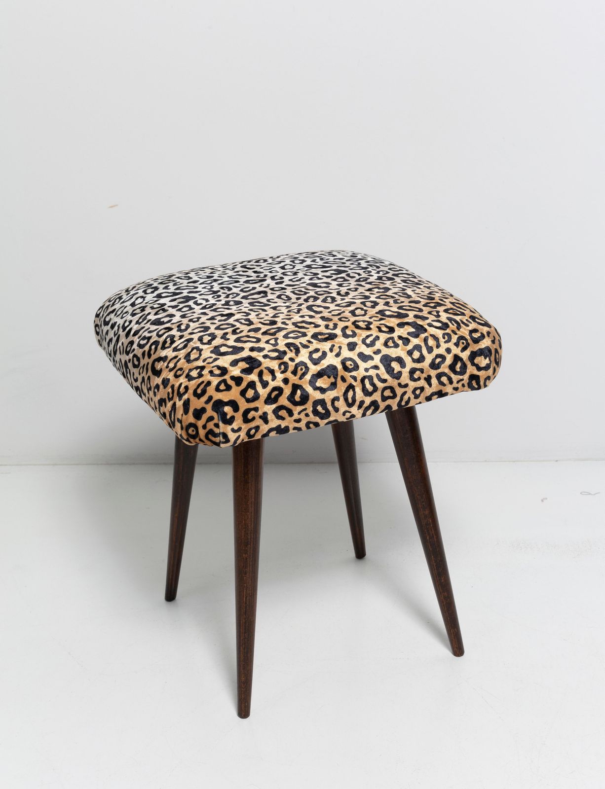 Pair Of 20th Century Leopard Velvet Vintage Stools, Europe, 1960s photo Furniture