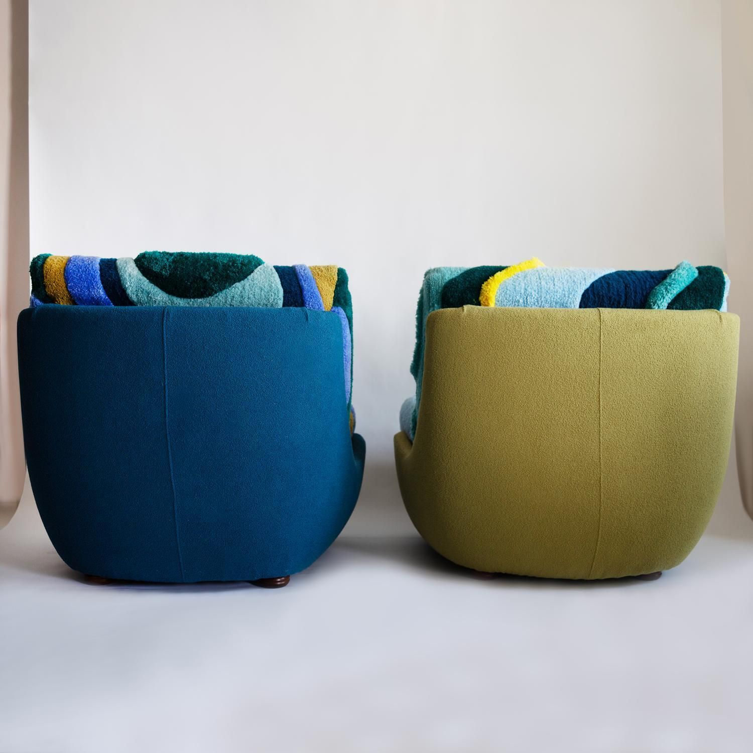 photo furniture Set Of Two Mid Century Vintage Hand Tufting Blue Atlantis Big Armchairs, 1960s